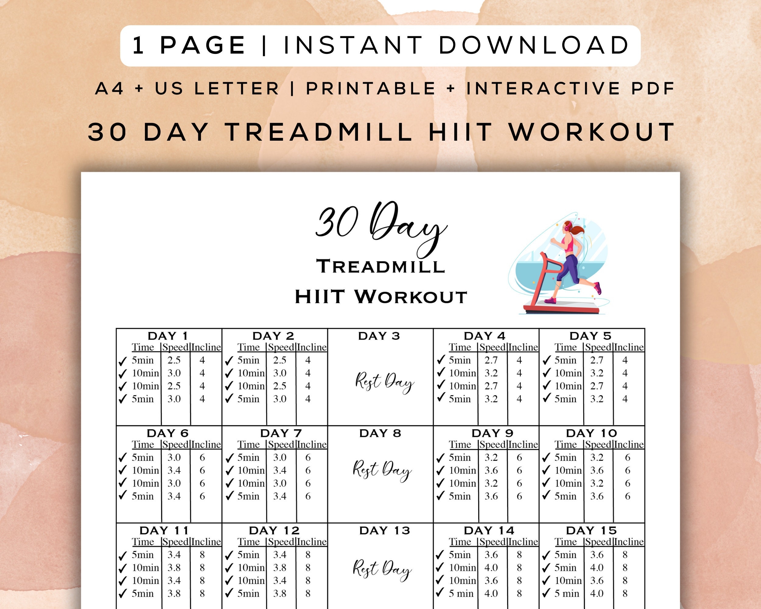 30 Day Treadmill HIIT Workout Plan Beginner Cardio printable Interactive PDF Etsy