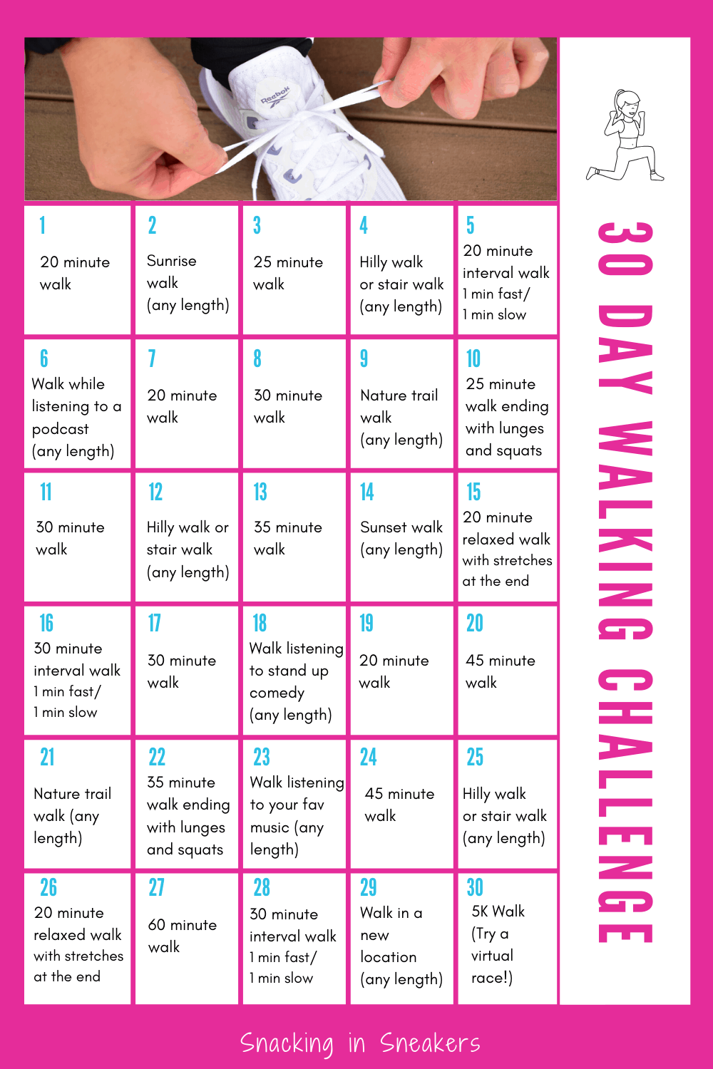 30 Day Walking Challenge with Free Printable Snacking In Sneakers