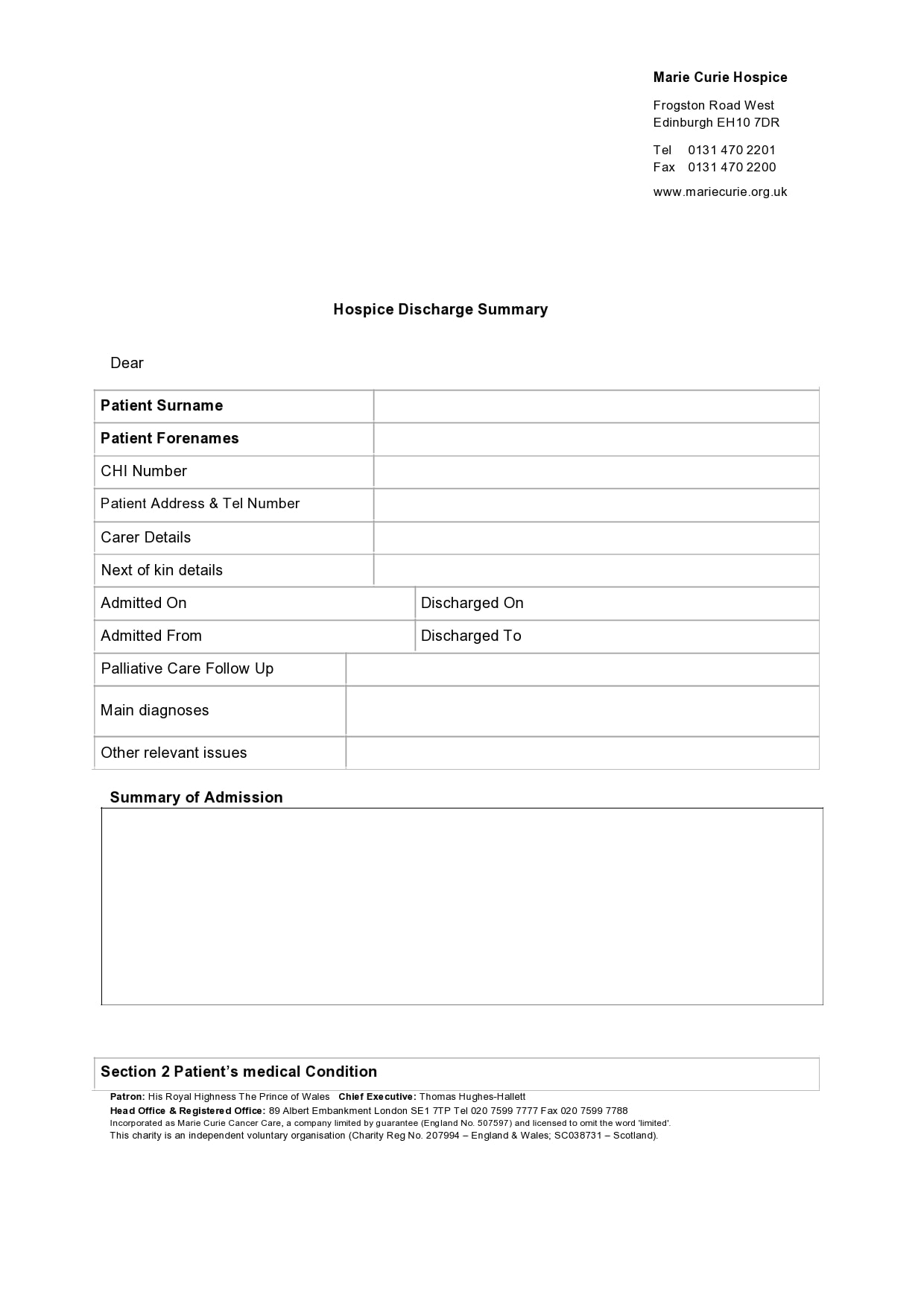 free printable hospital discharge papers