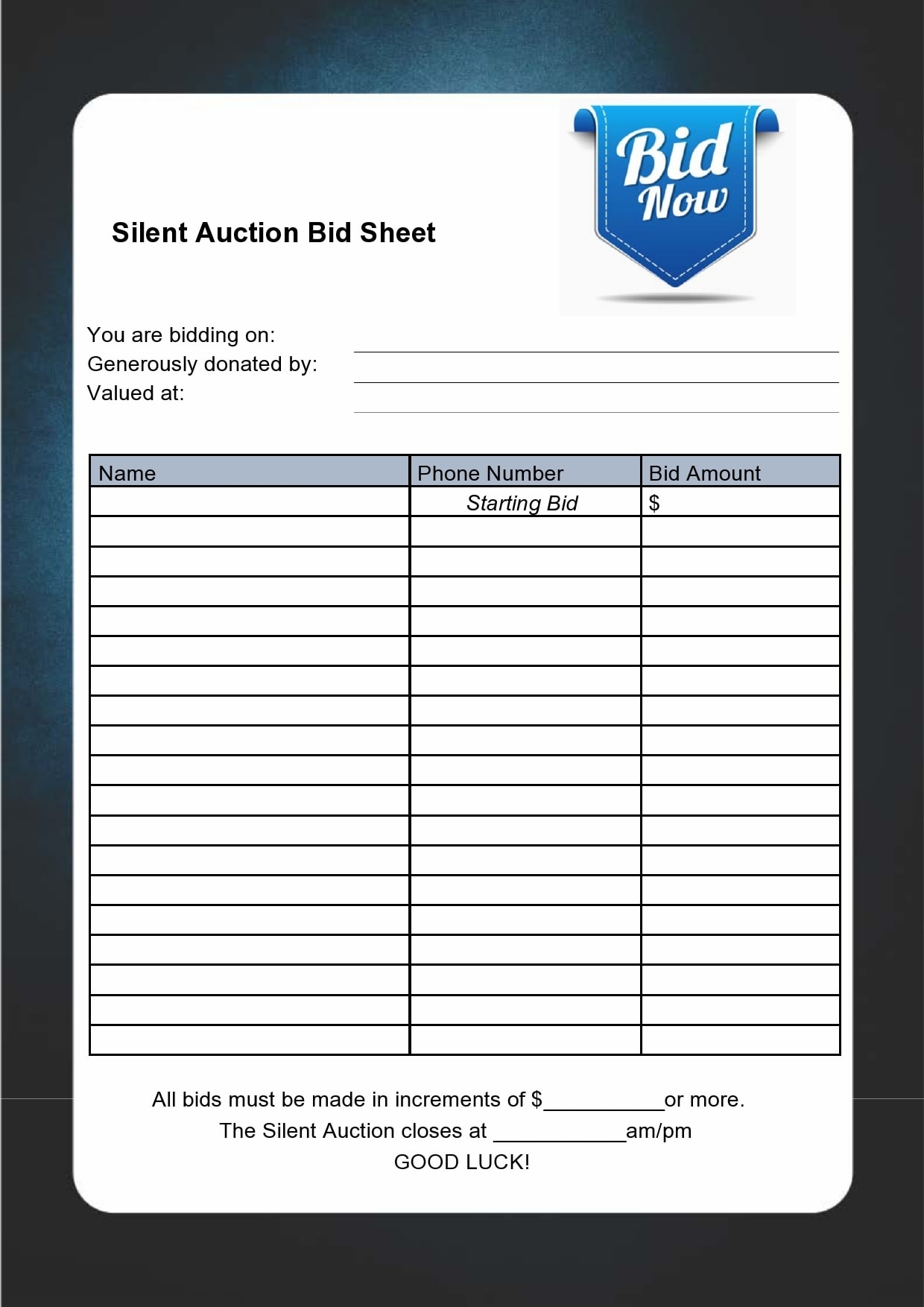 30 Silent Auction Bid Sheet Templates Free TemplateArchive