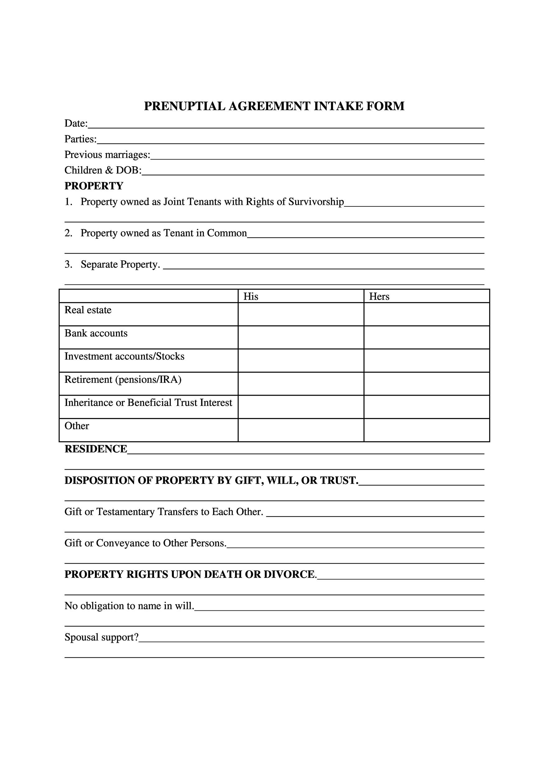 free printable prenuptial agreement form