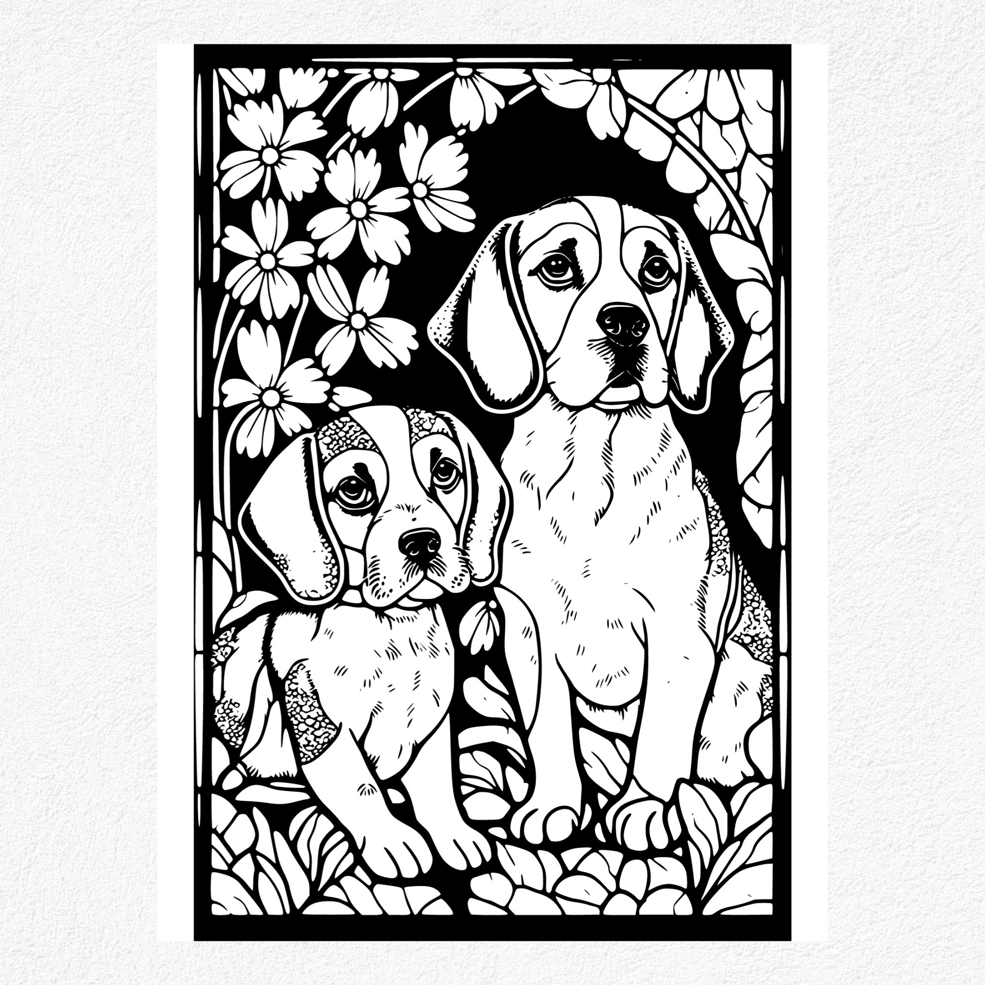 34 Beagle Dog Coloring Pages Stained Glass Paws Dark Line Art 