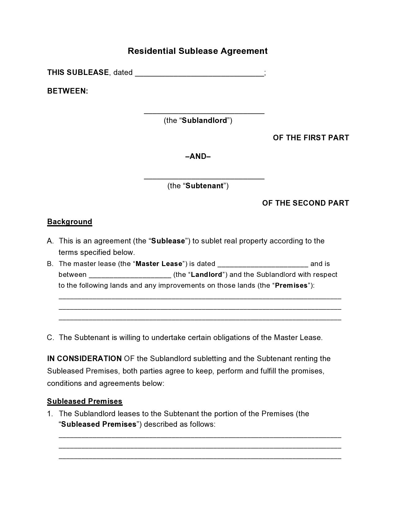 35 Free Sublease Agreement Templates U0026 Forms Word PDF 