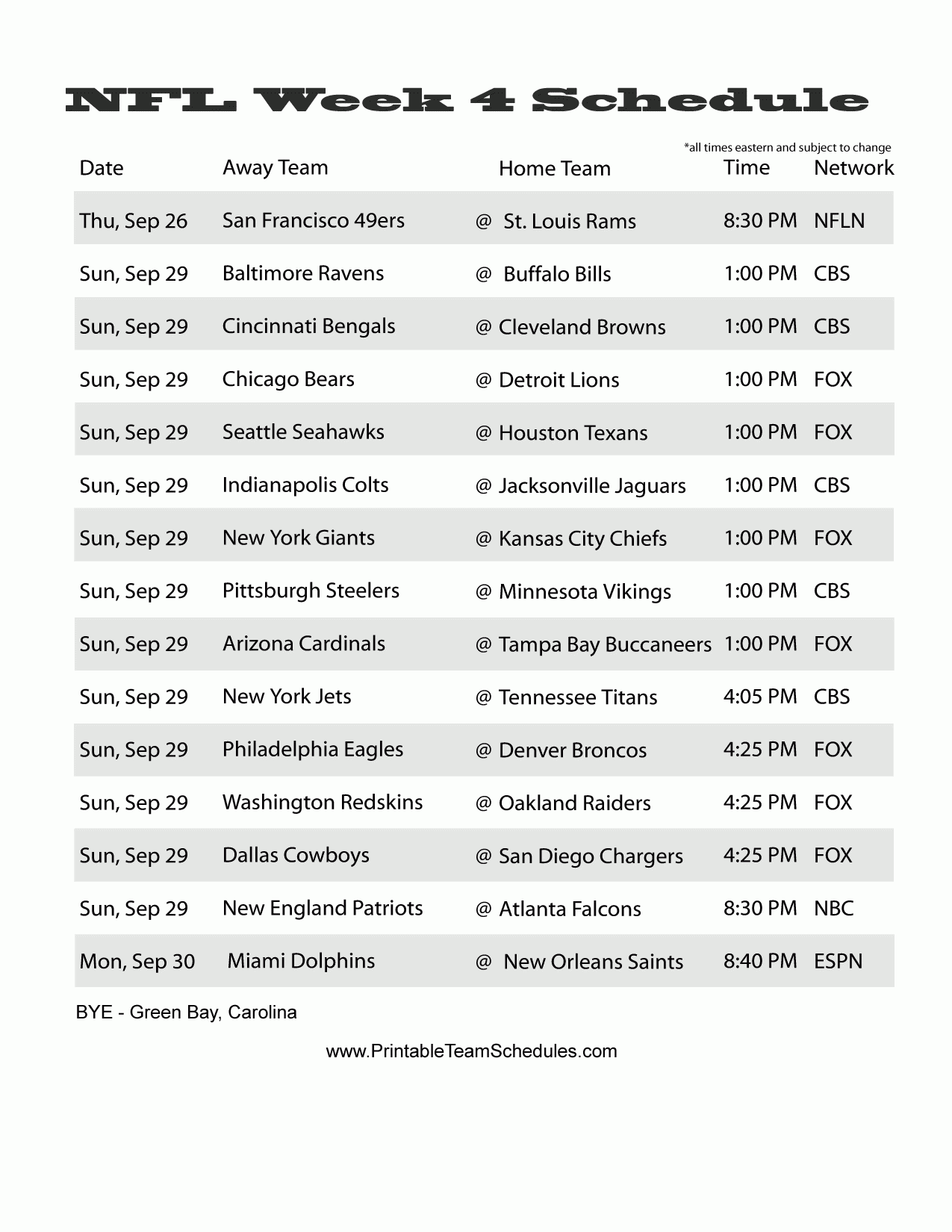 36 Nfl Schedule Ideas Nfl Football Season Schedule Printable Nfl Schedule