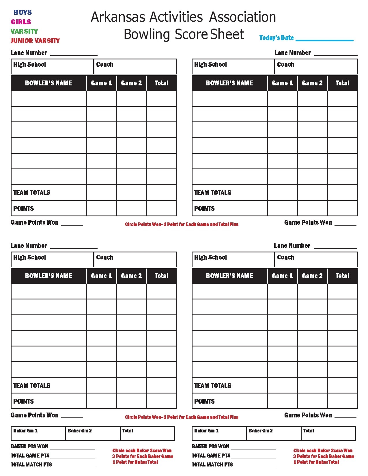 2 game printable bowling score card