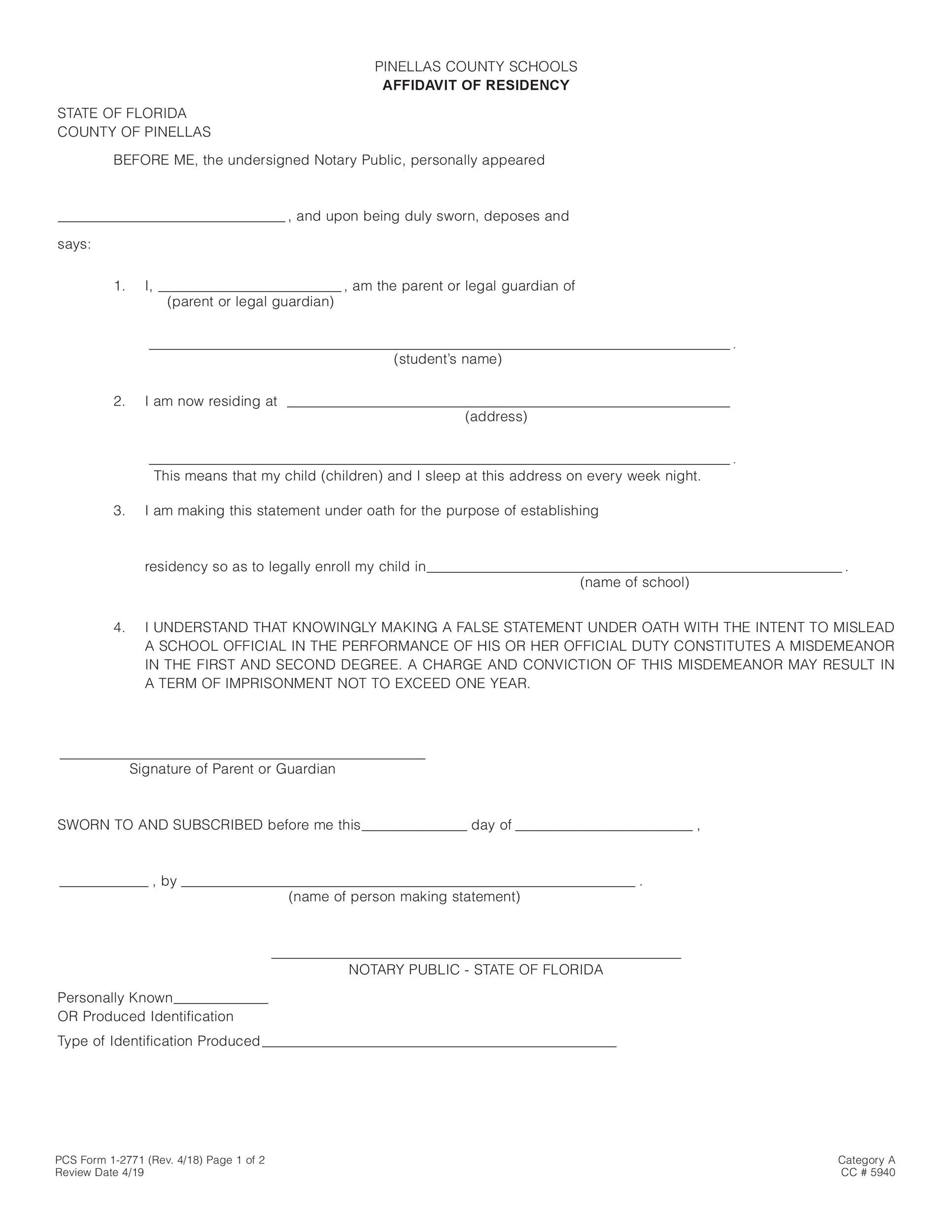 printable notarized letter of residency template printable notarized letter of residency template