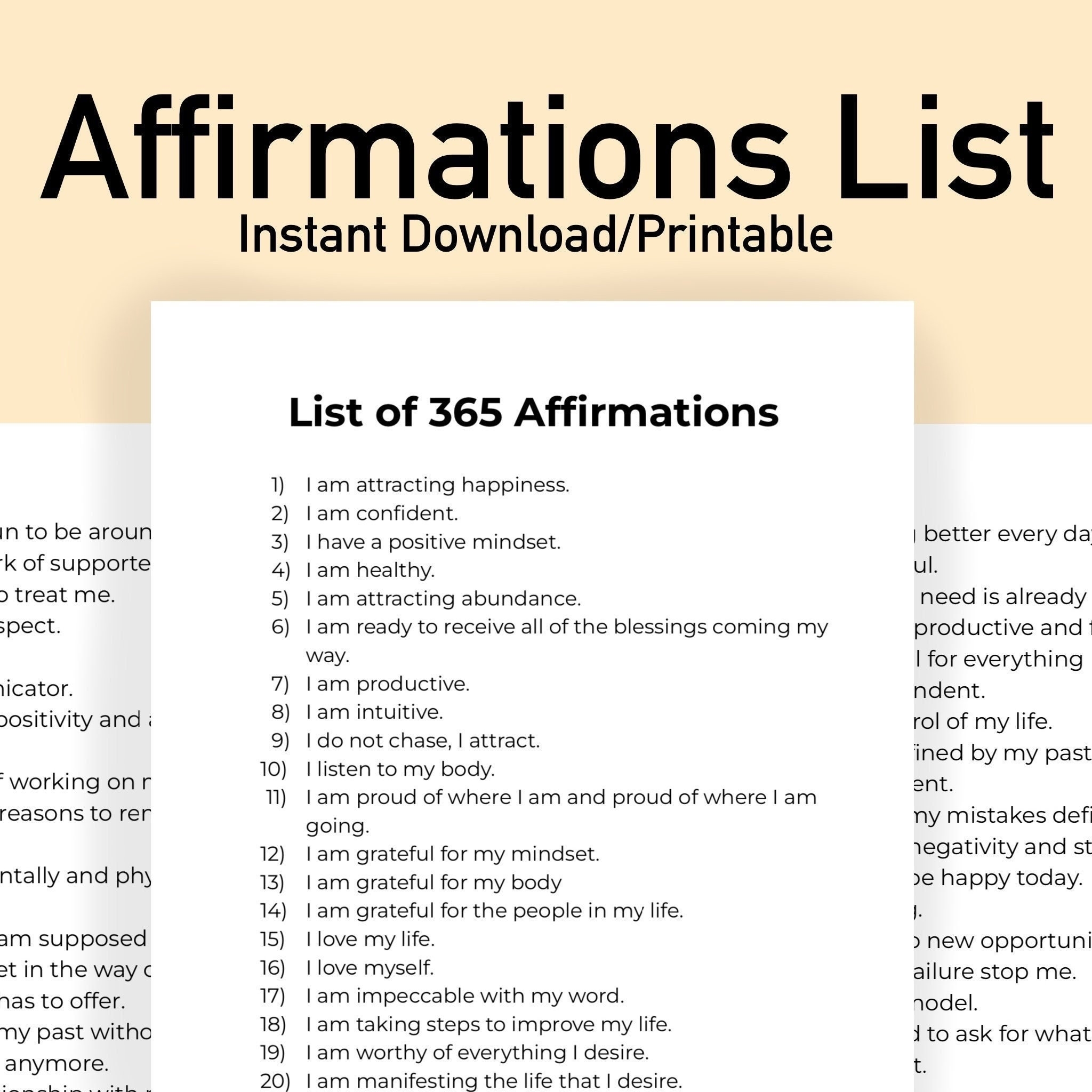 365 AFFIRMATIONS Printable Quotes Daily Mantra Positivity Mindfulness Manifestation Inspiration Encouragement Healing Self Care Files Etsy
