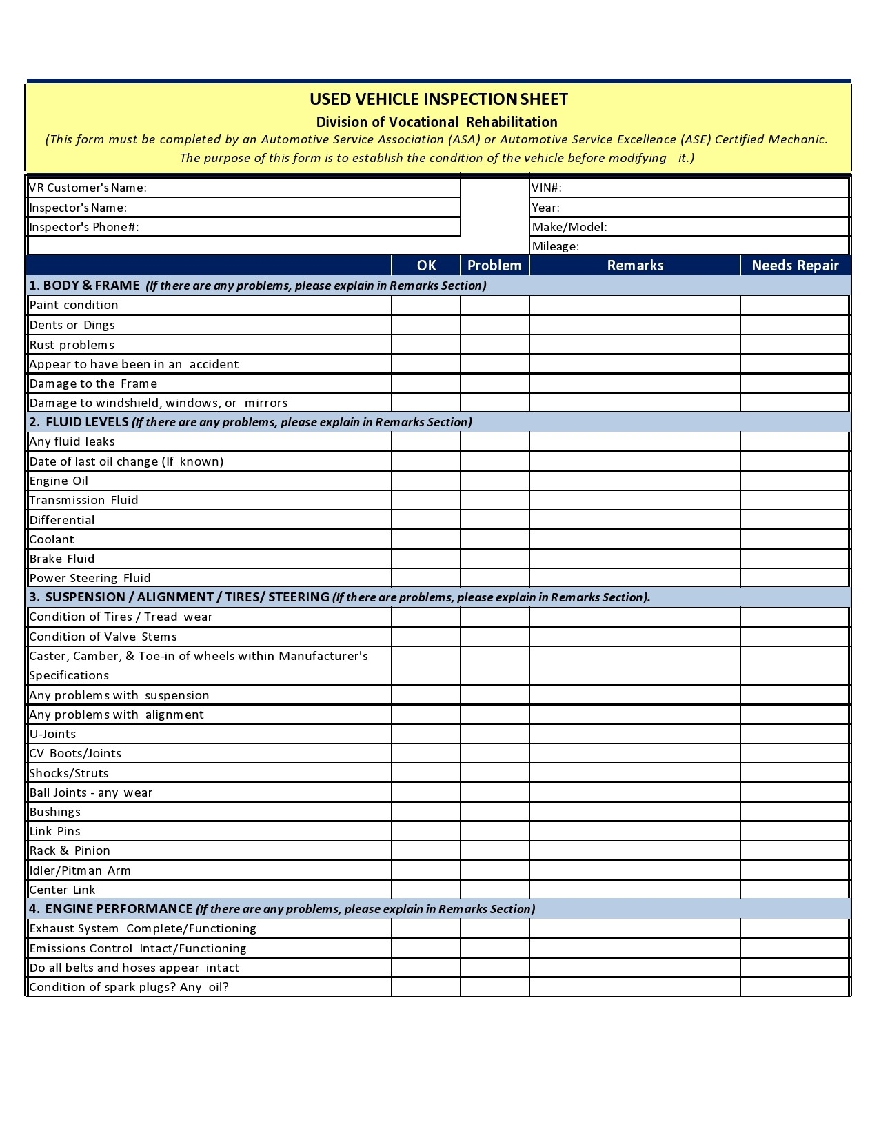 printable vehicle condition report