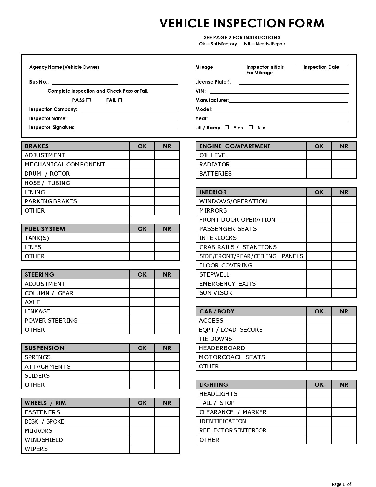 free printable vehicle inspection form