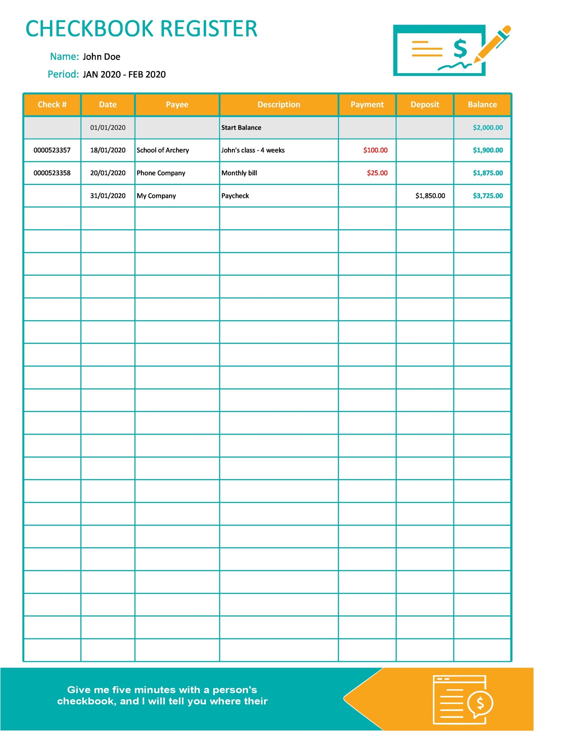 39 Checkbook Register Templates 100 Free Printable TemplateLab