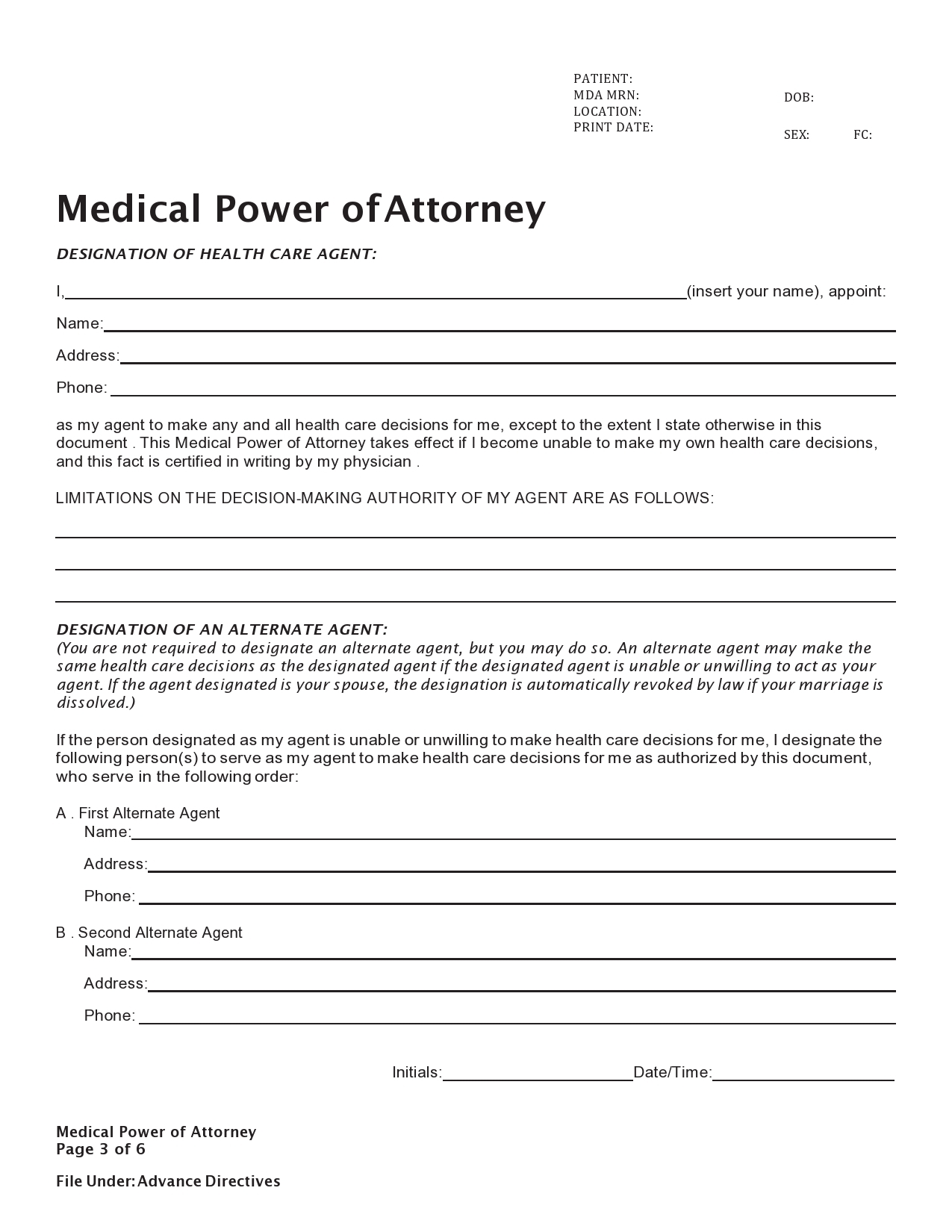 free printable medical power of attorney