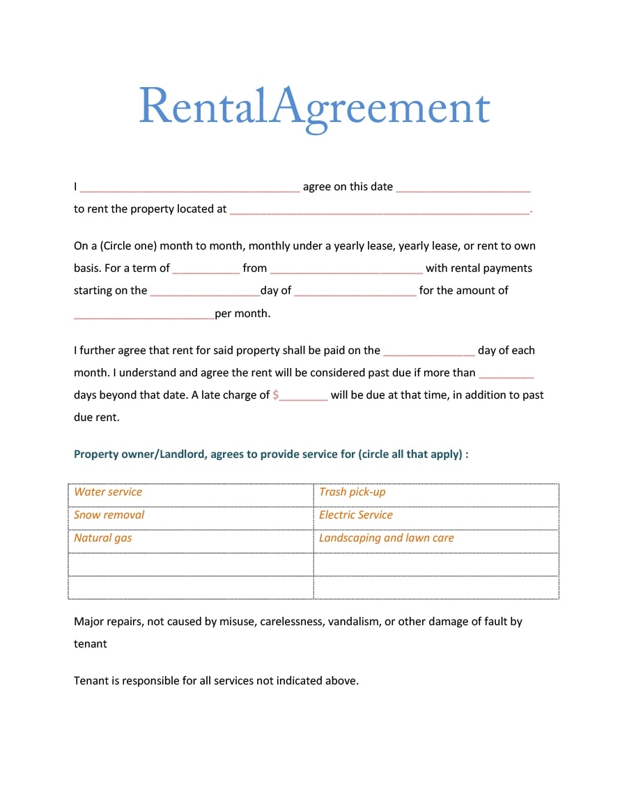 printable rental agreement form