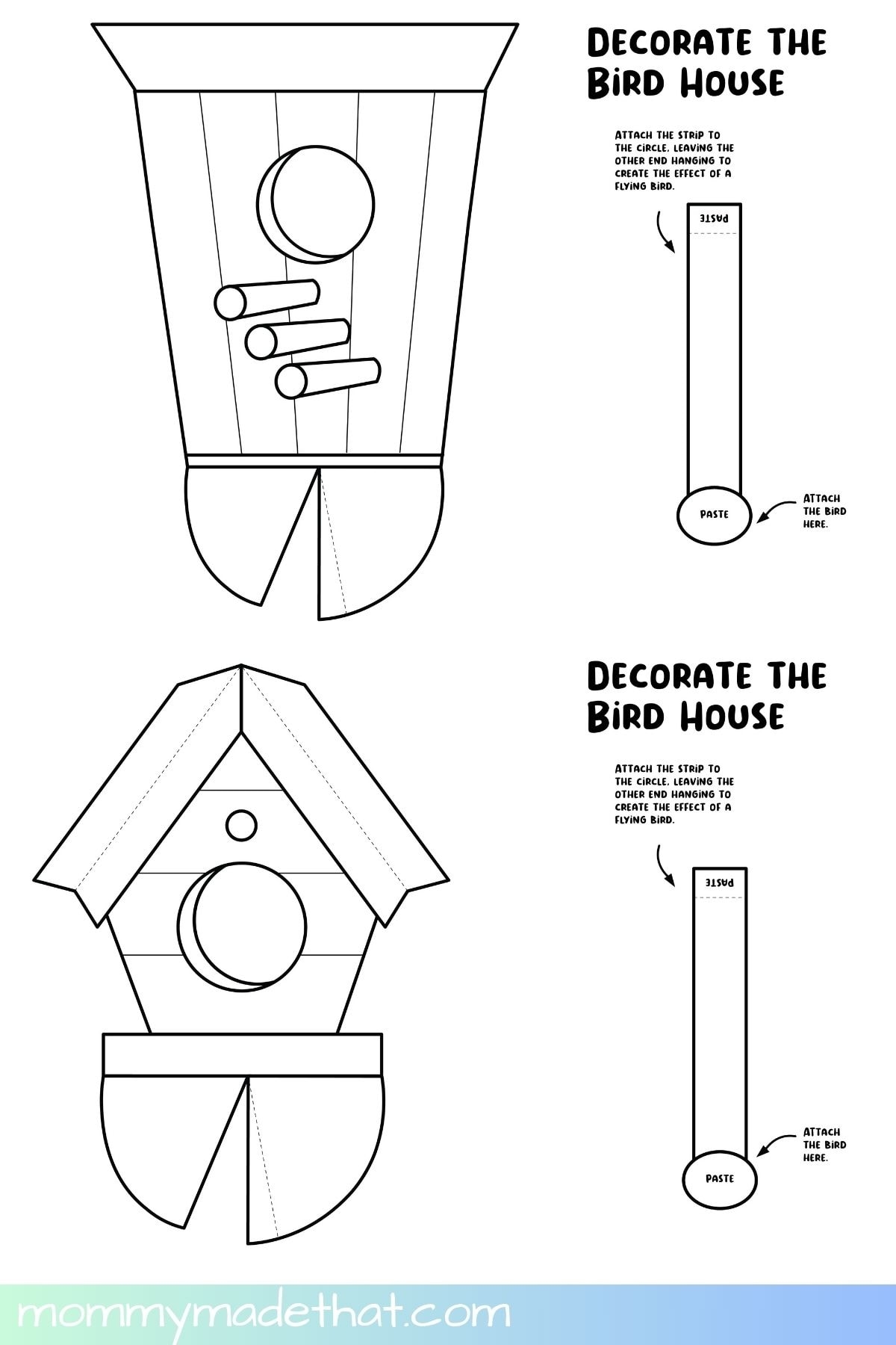 3D Bird House Craft Free Printable Template 