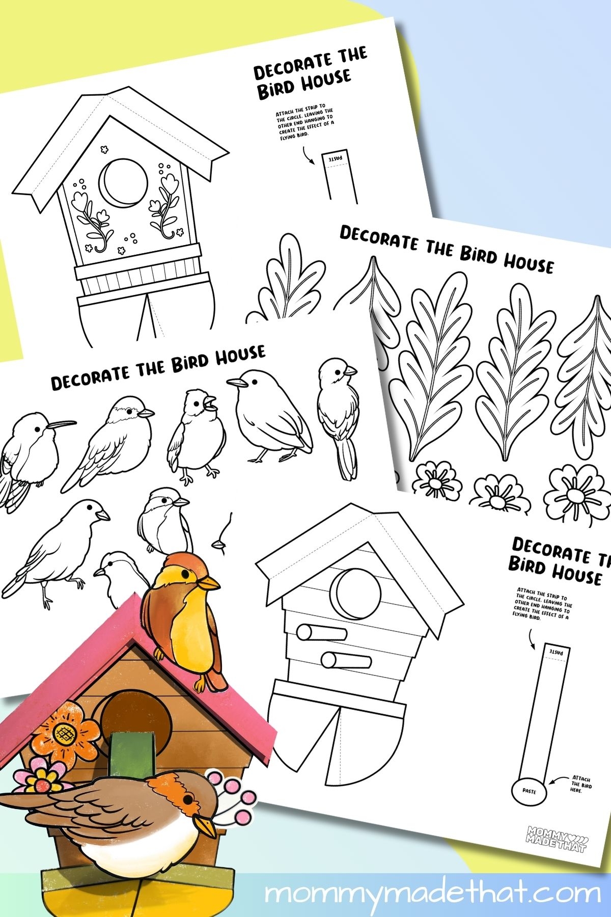 3D Bird House Craft Free Printable Template 