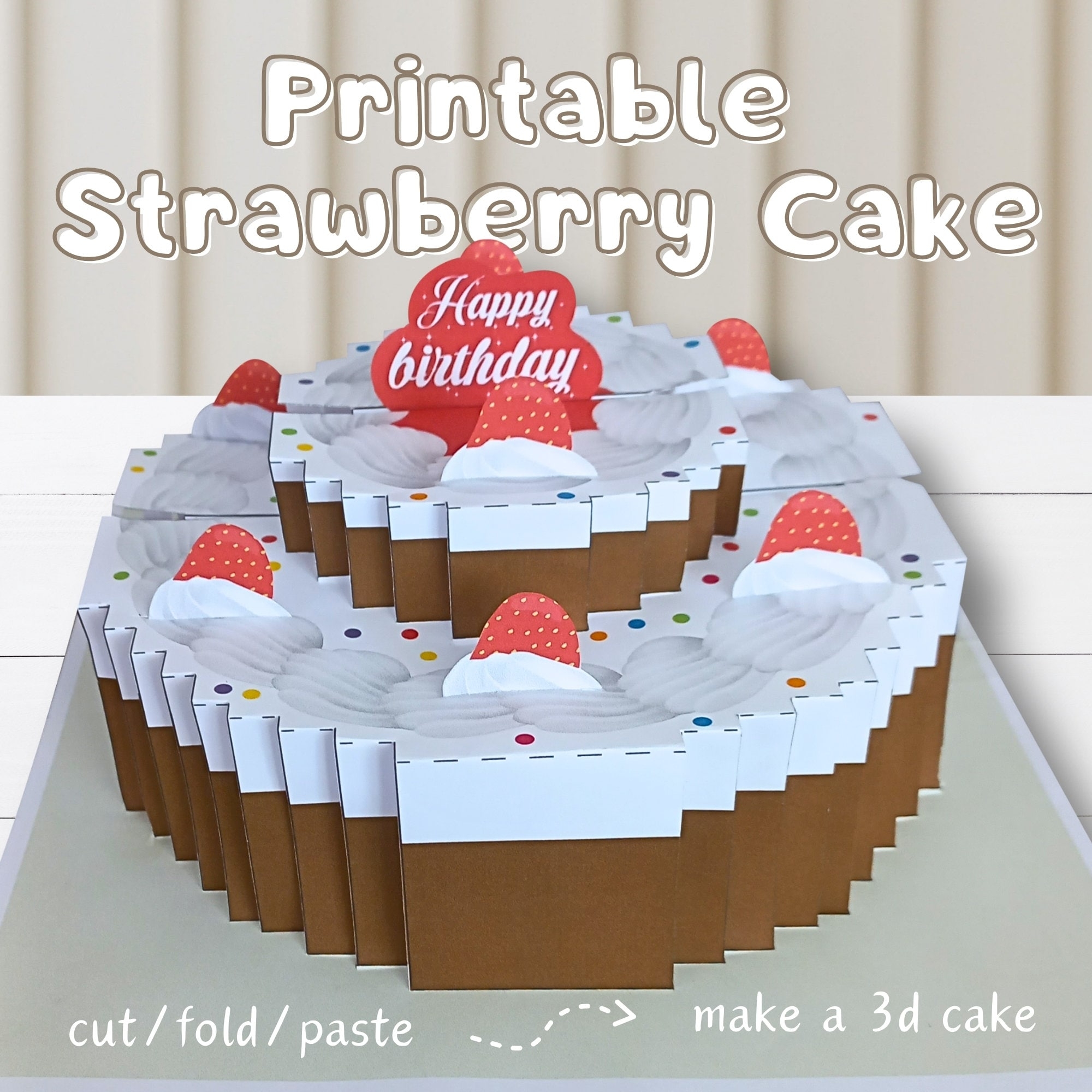 3D Printable Strawberry Cake Paper Cake Gift Box Paper Toys 