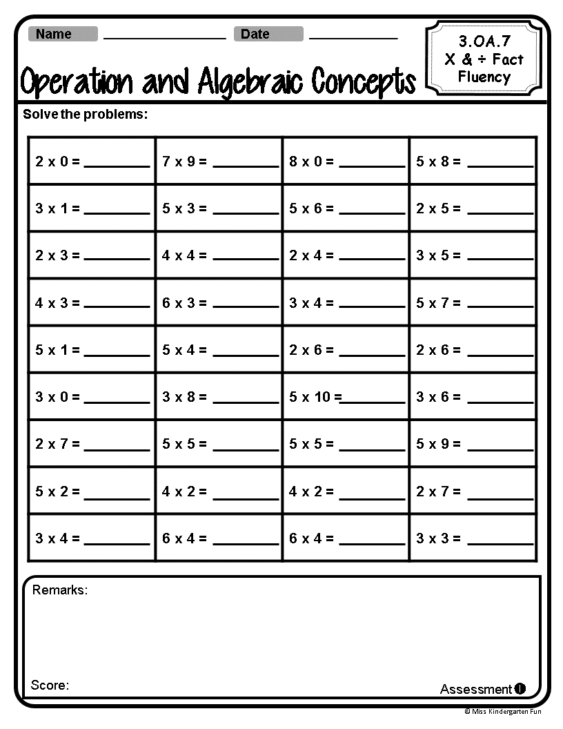 3rd Grade Common Core Math Assessments Operation Made By 