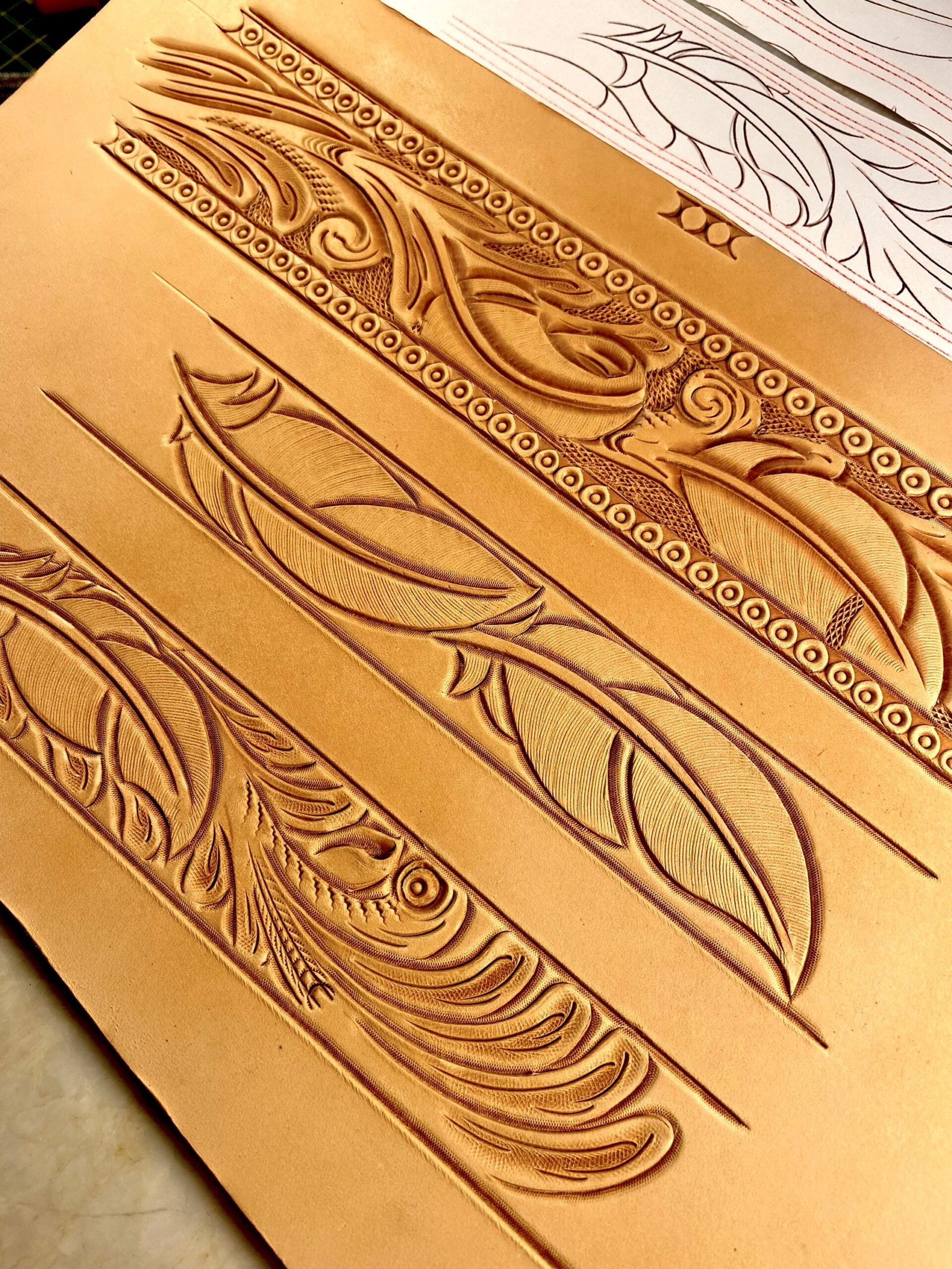 3x Leather Belt Tooling Patterns Carving Pattern Stencil 