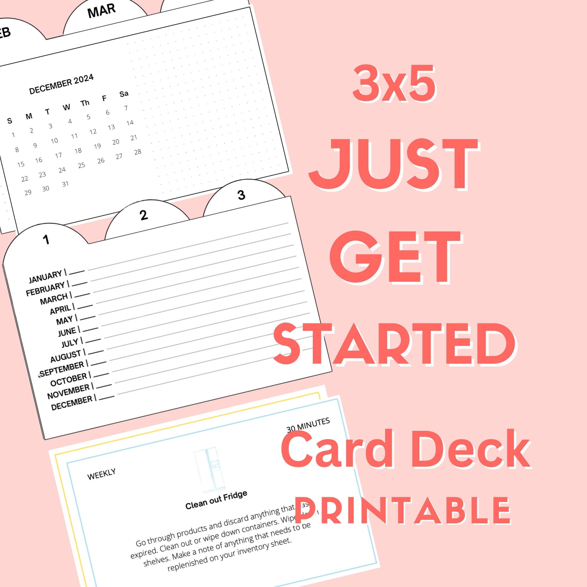 3x5 Just Get Started Card Deck Index Card Planner Home Management System Cleaning Schedule Etsy