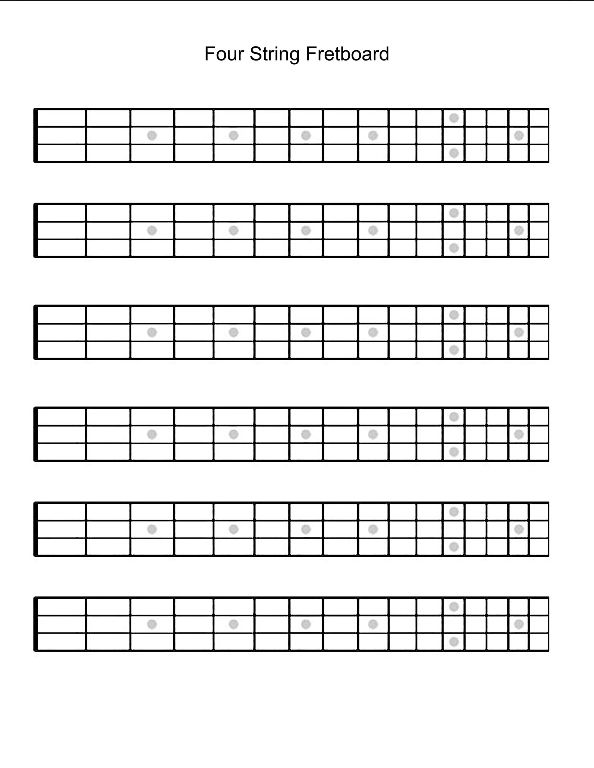 4 String Printable Guitar Blank Fretboard Chart Diagram