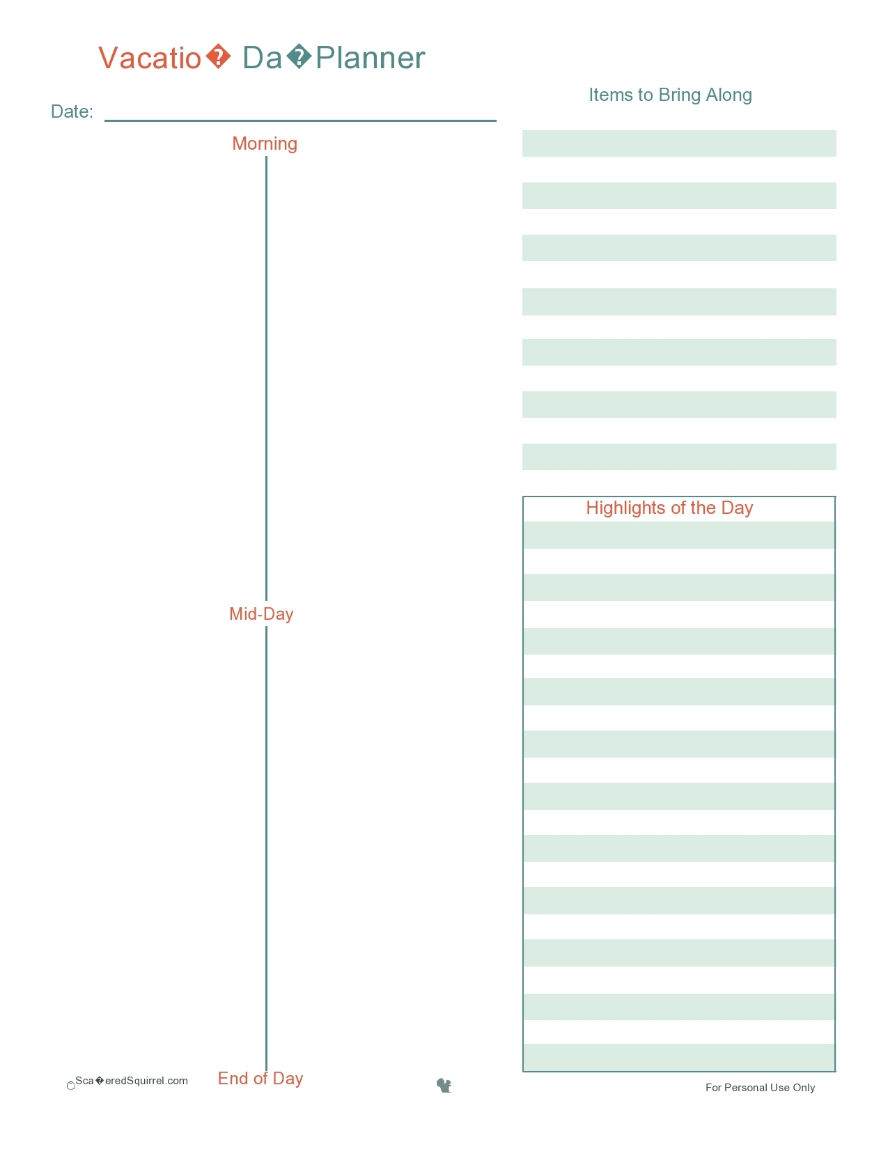 free printable vacation planner template