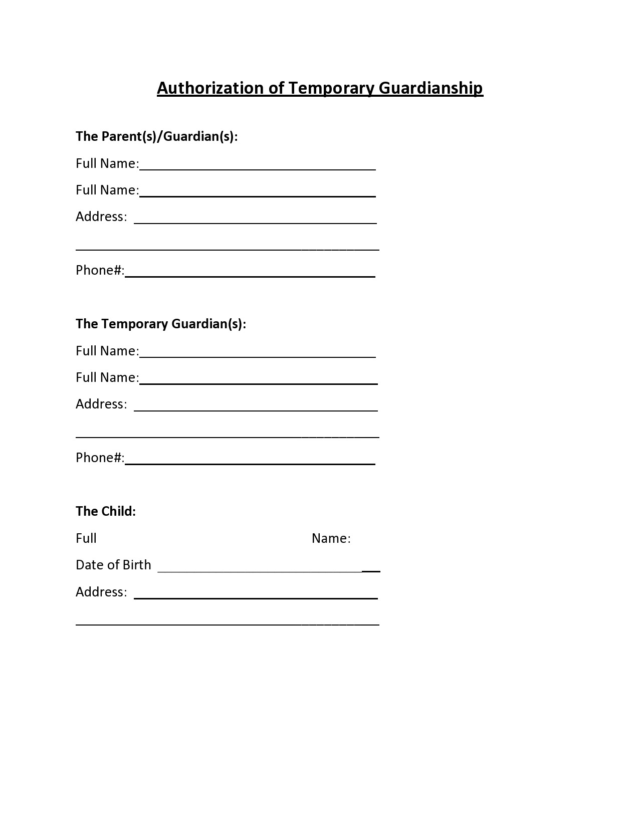 free printable temporary guardianship forms