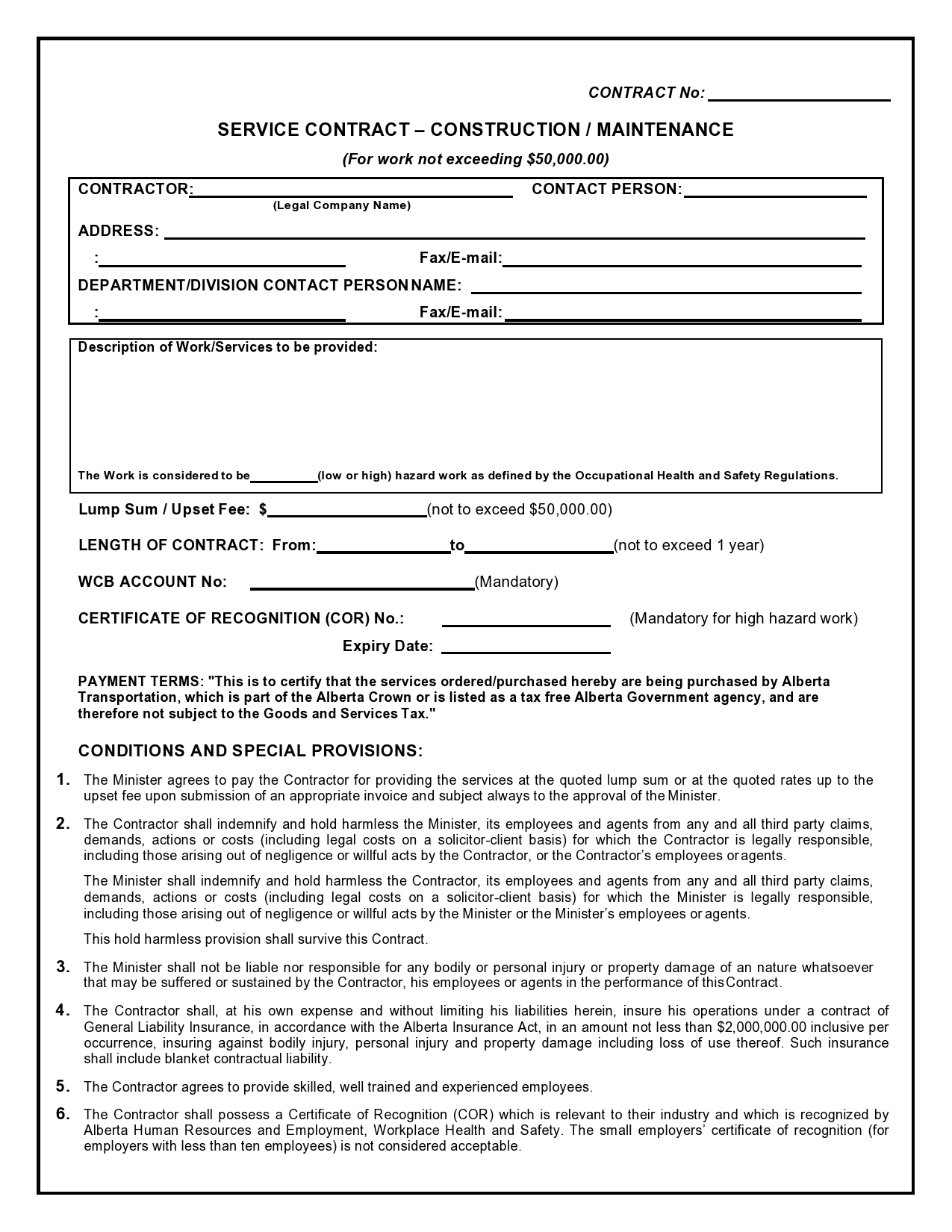 free printable construction contracts