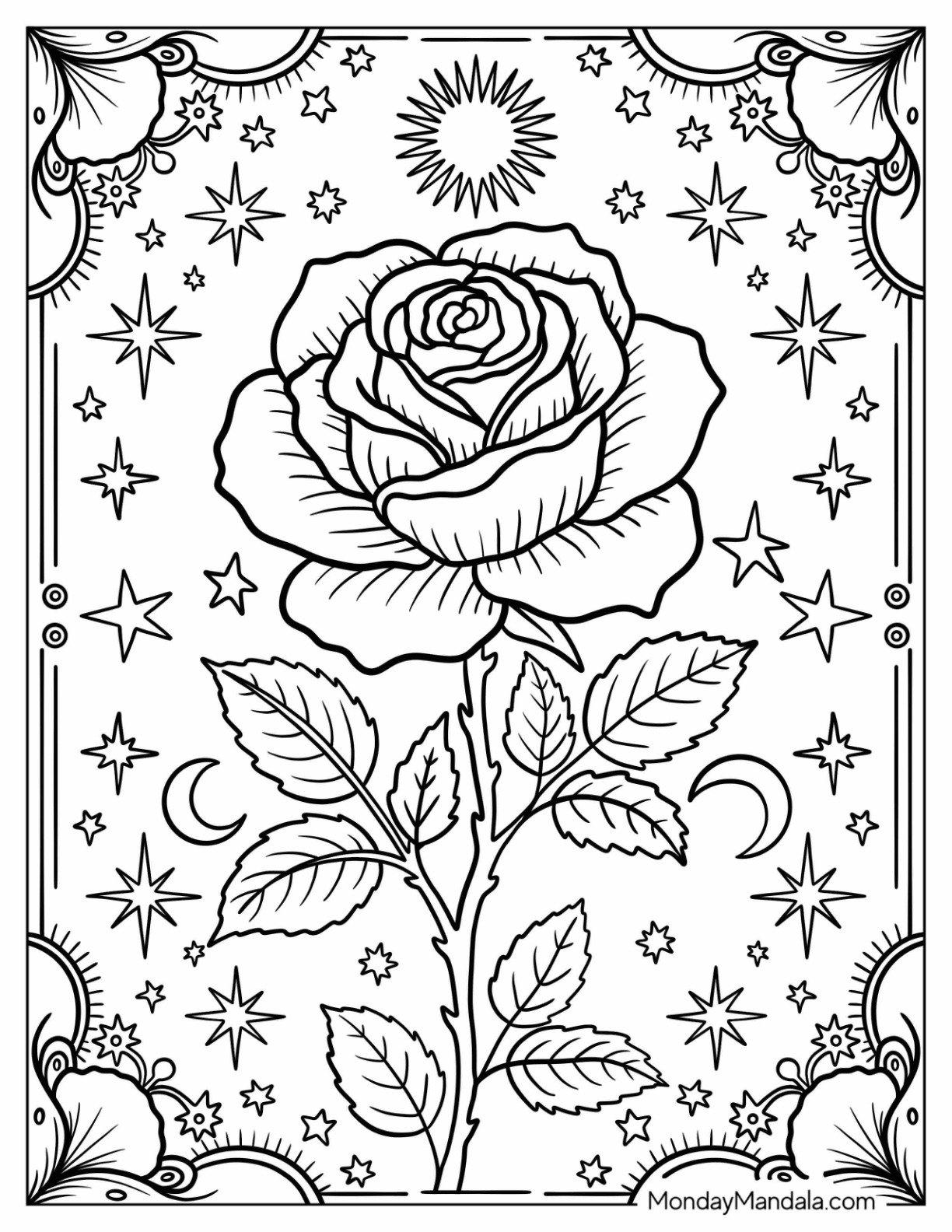 printable rose flower coloring pages