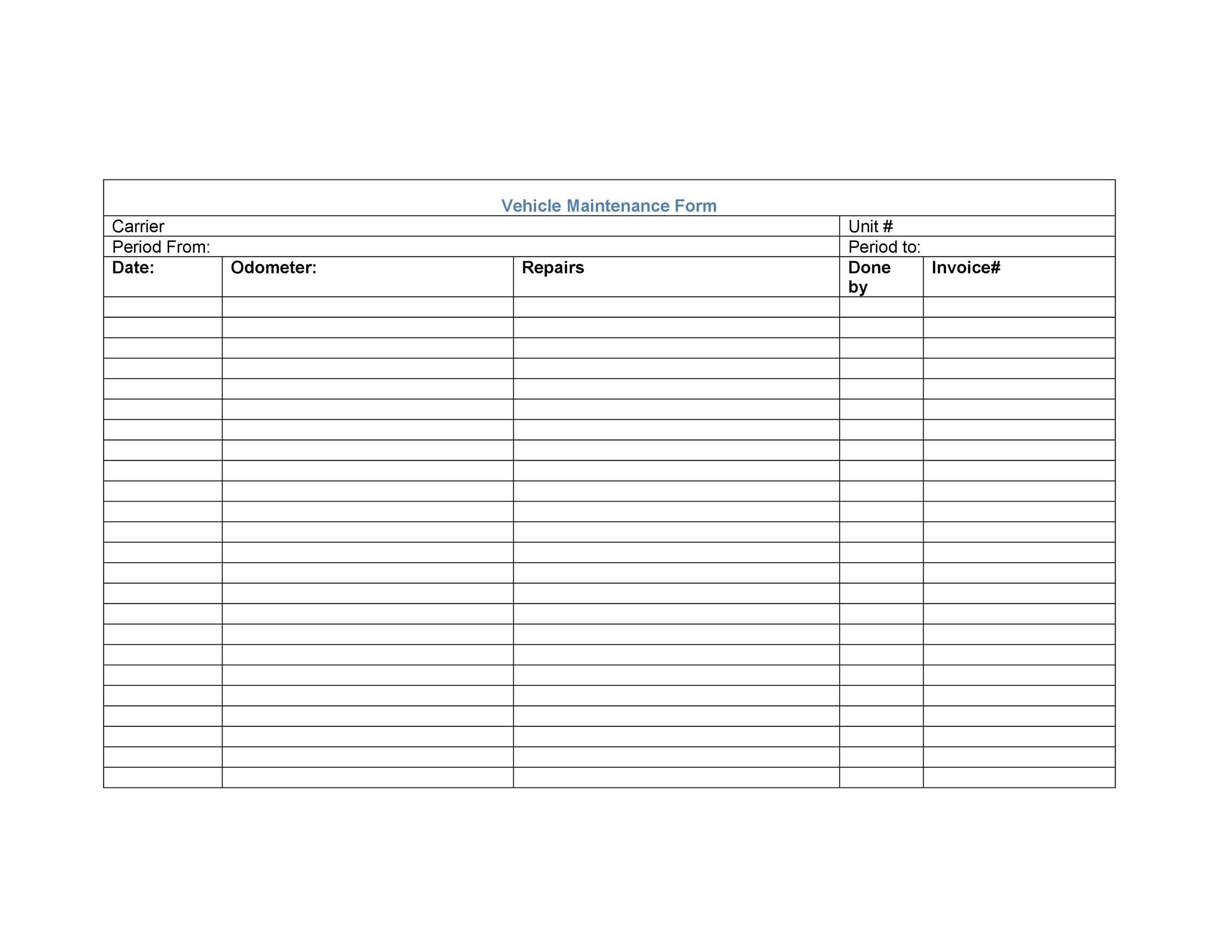 printable vehicle maintenance log sheet