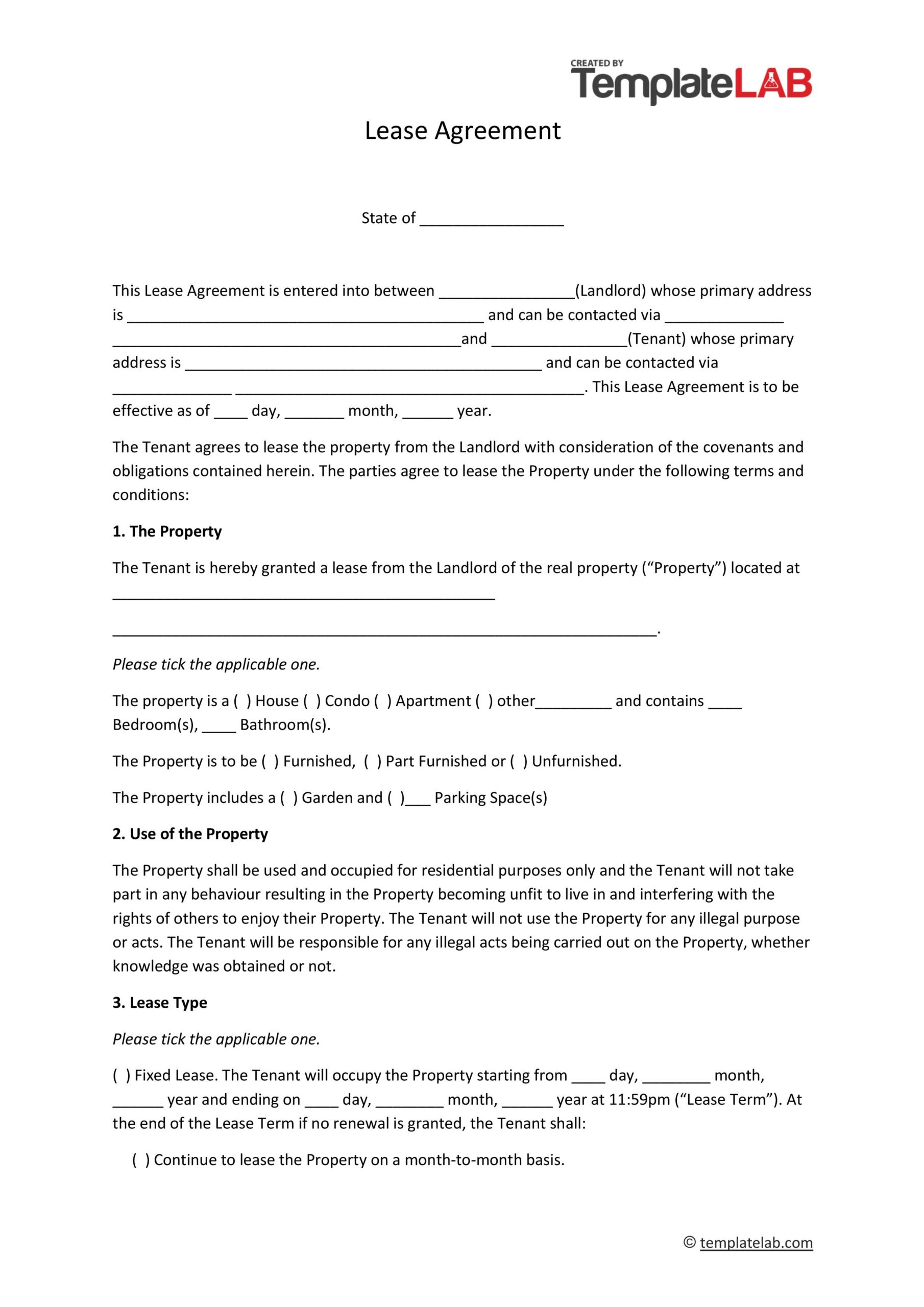 free printable rental agreement template