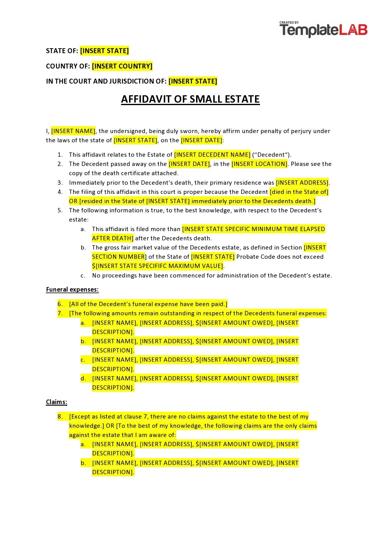 44 Useful Small Estate Affidavit Forms Printable U0026 Free  44 Useful Small Estate Affidavit Forms Printable U0026 Free