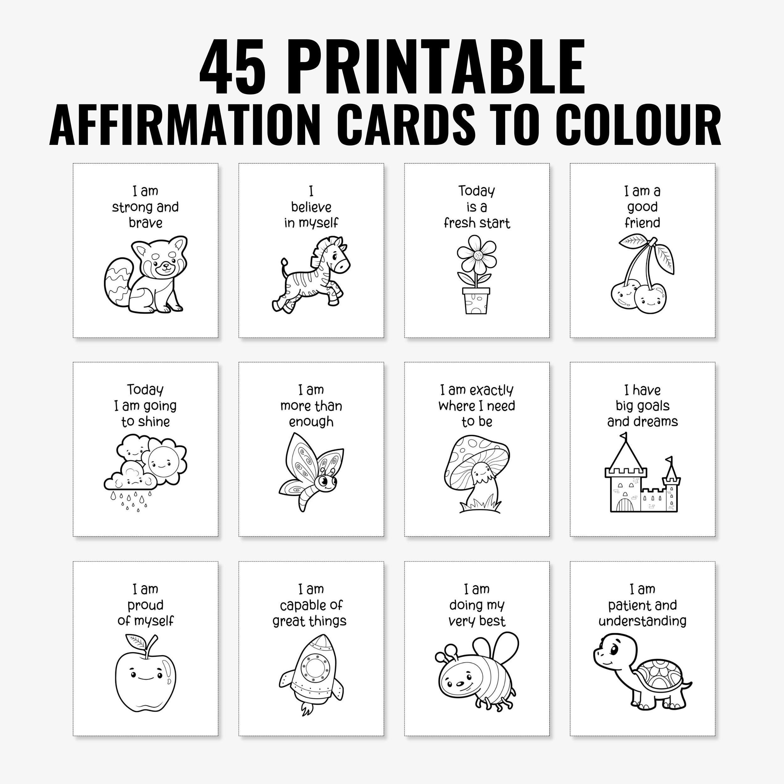 45 Printable Affirmation Cards To Color Kids Positivity PDF Etsy