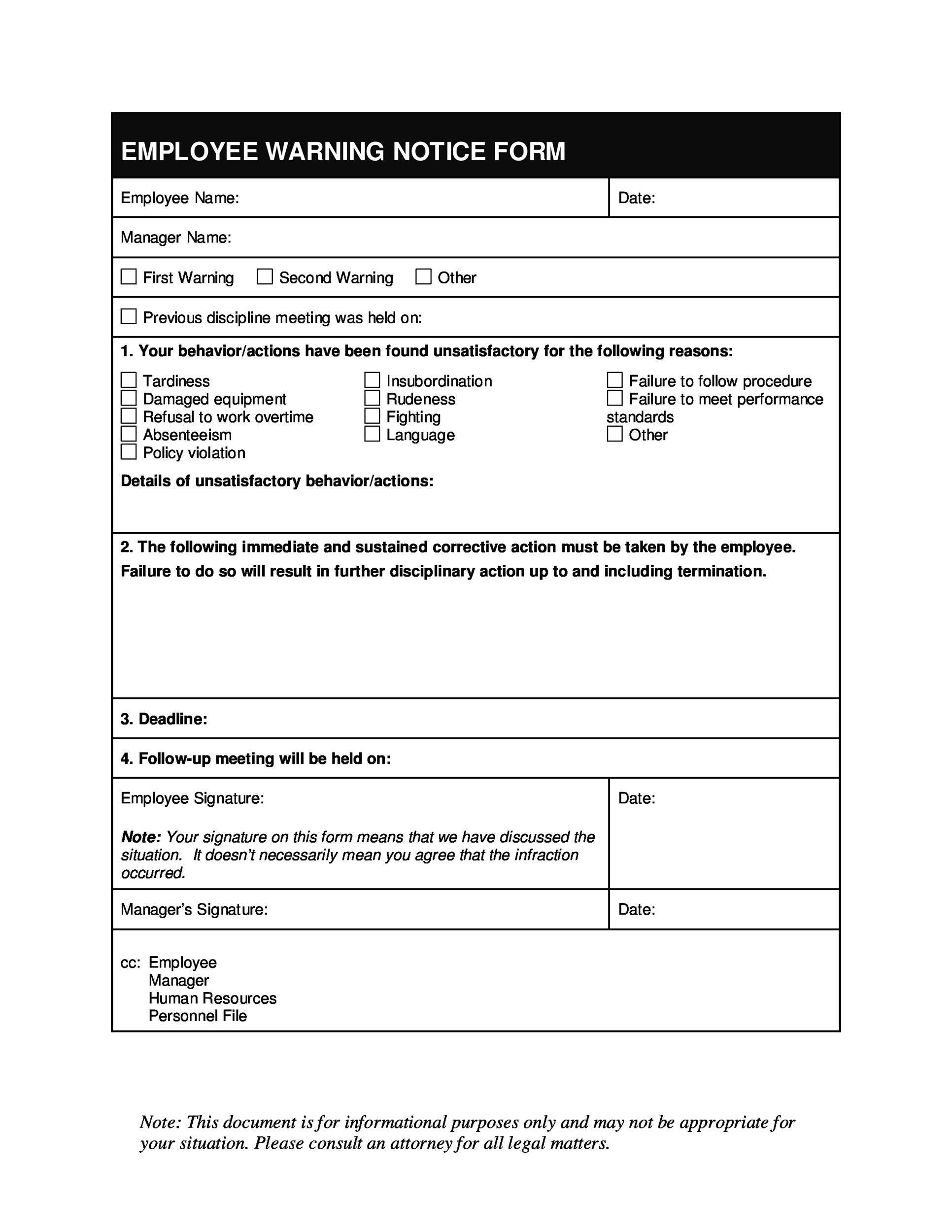 free printable employee write up form
