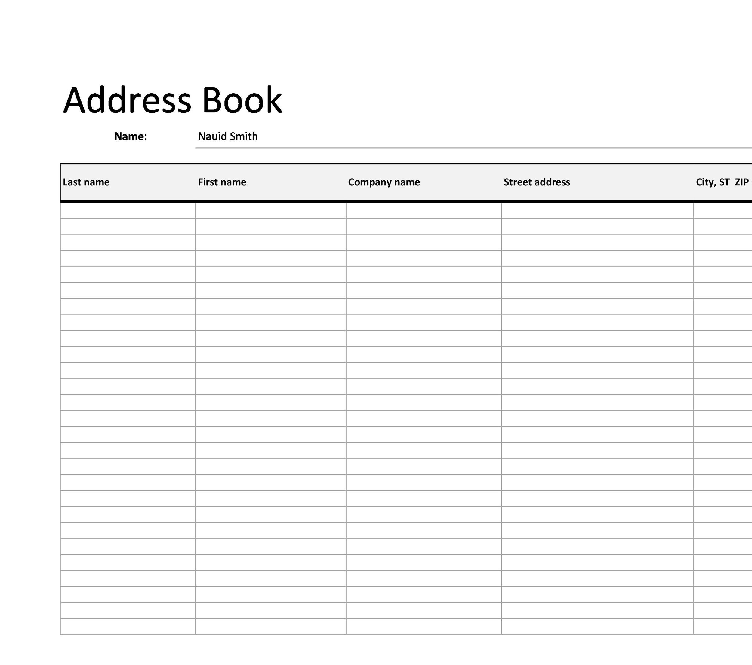 free printable contact list template