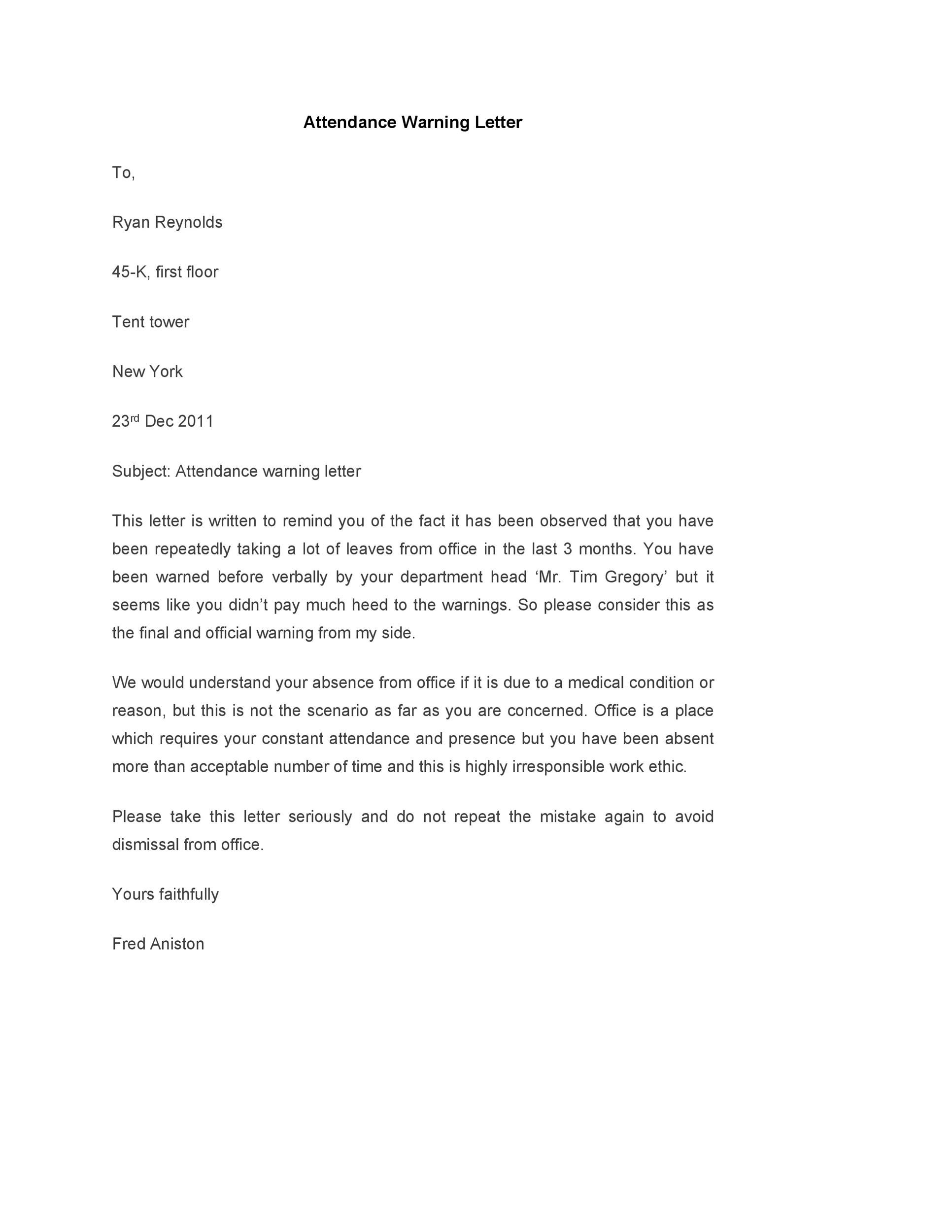 49 Professional Warning Letters Free Templates TemplateLab