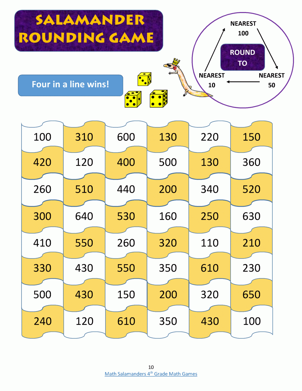 4th Grade Math Games Booklet