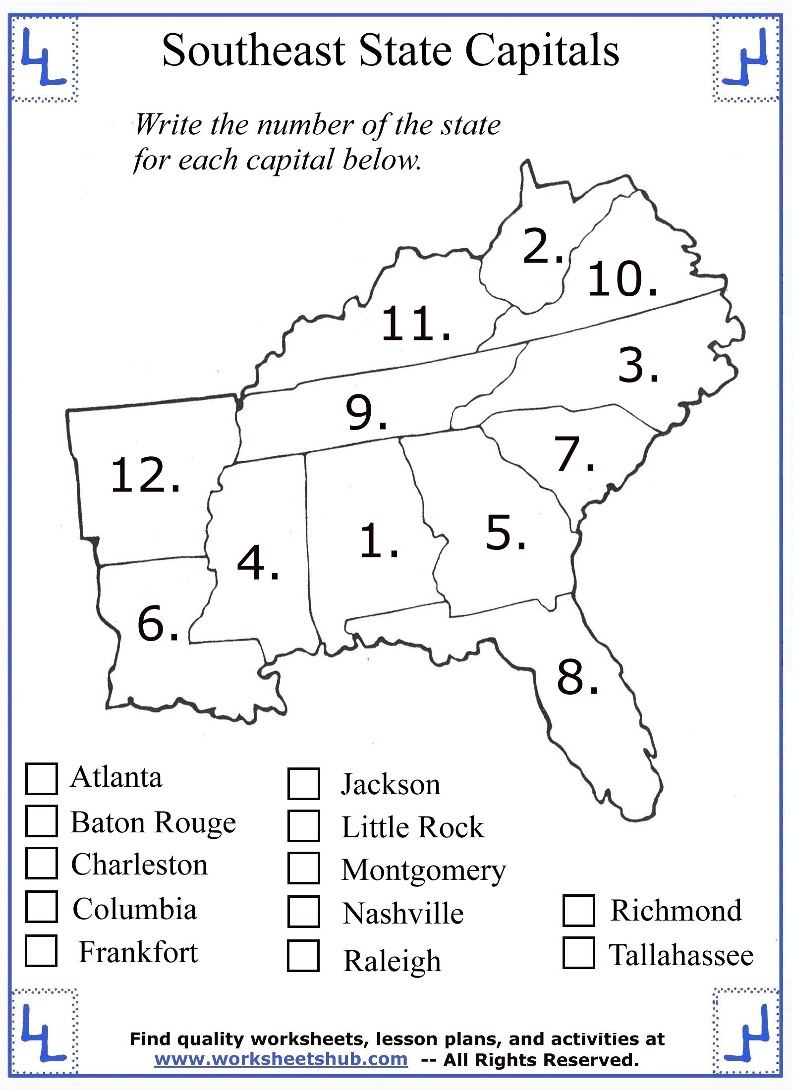 states and capitals test printable