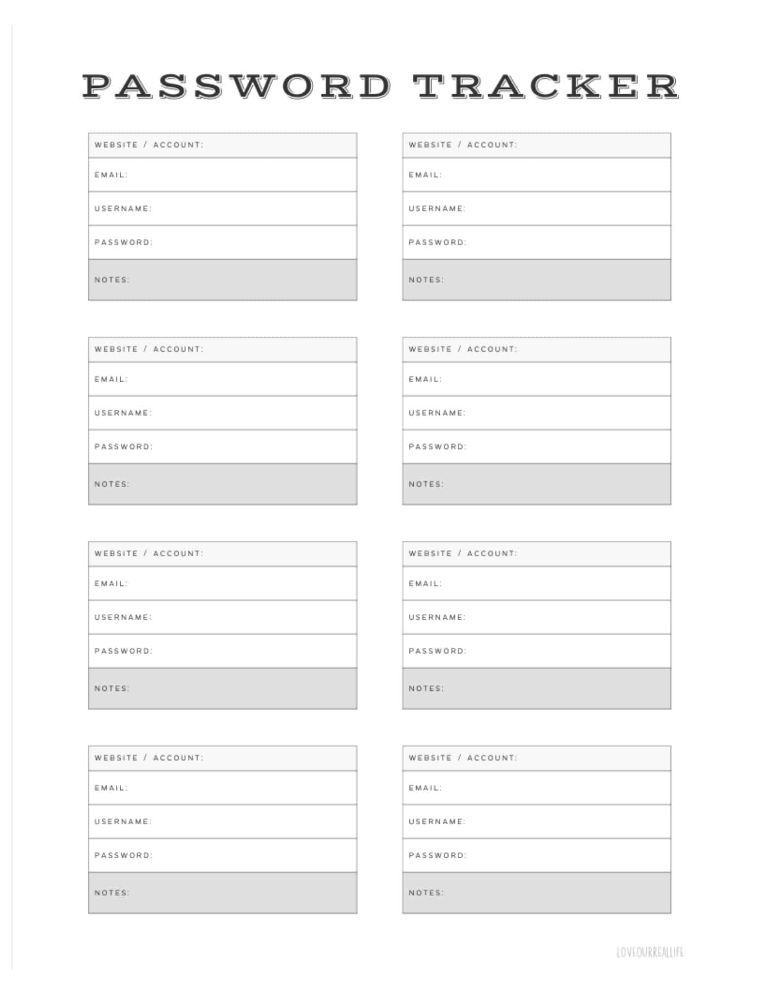 free printable password organizer