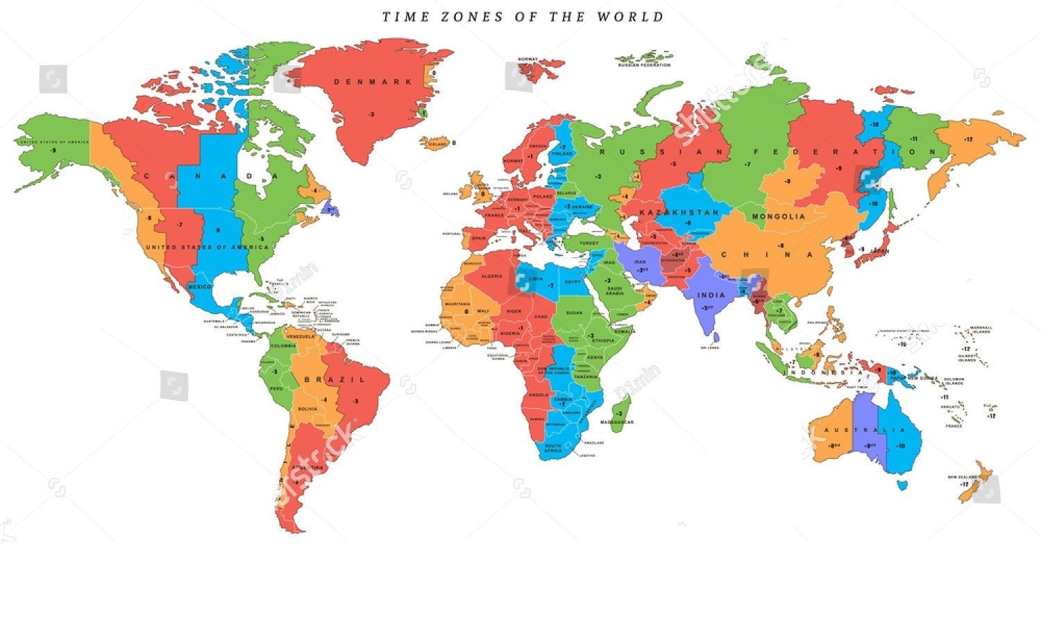 5 Free Printable World Time Zone Map With Countries PDF Download