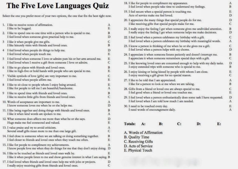 5 Love Languages Quiz Free Printable Printable Design Resources