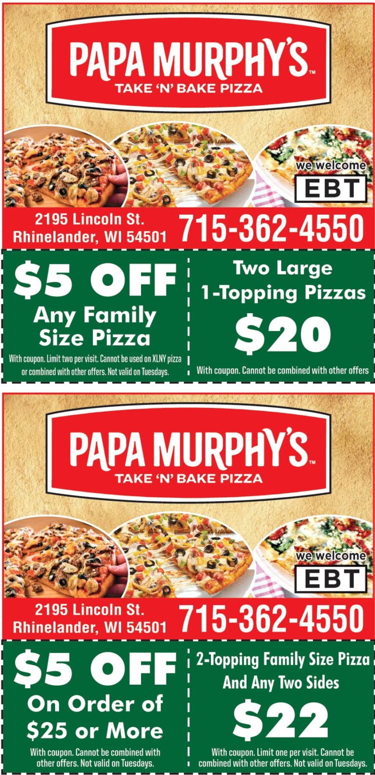  5 OFF ON ANY FAMILY SIZE PIZZA Online Printable Coupons USA 