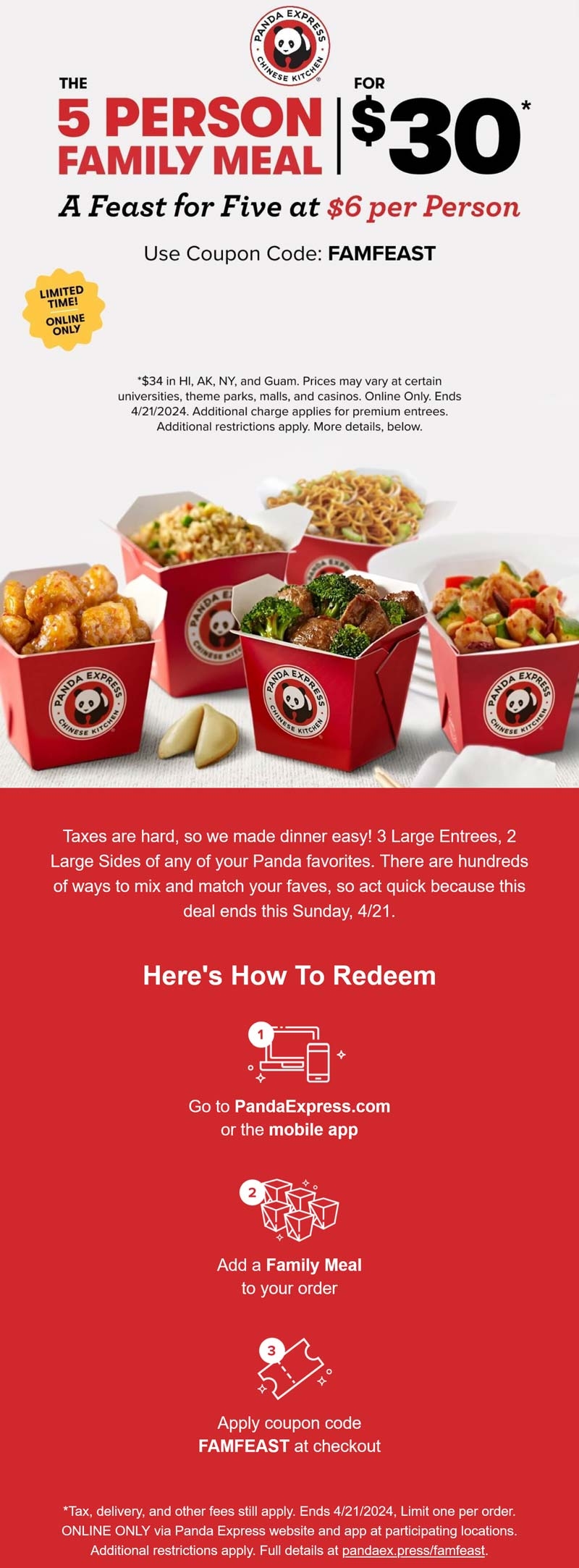 5 person Family Meal U003d 30 At Panda Express Via Promo Code FAMFEAST Panda Express August 2025 Coupons Promo Codes U0026 Deals 