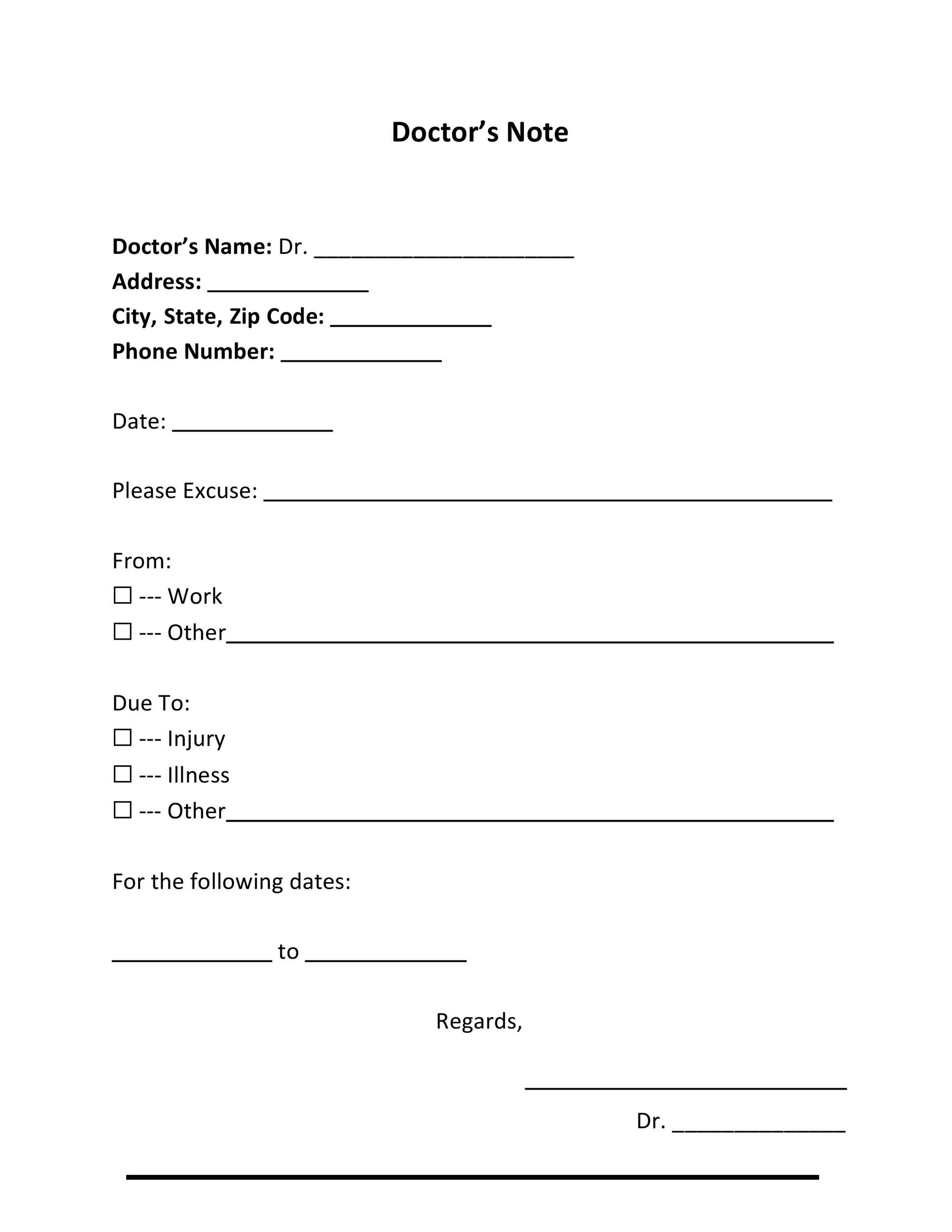 50 Free Doctor Note Templates for Work Or School 