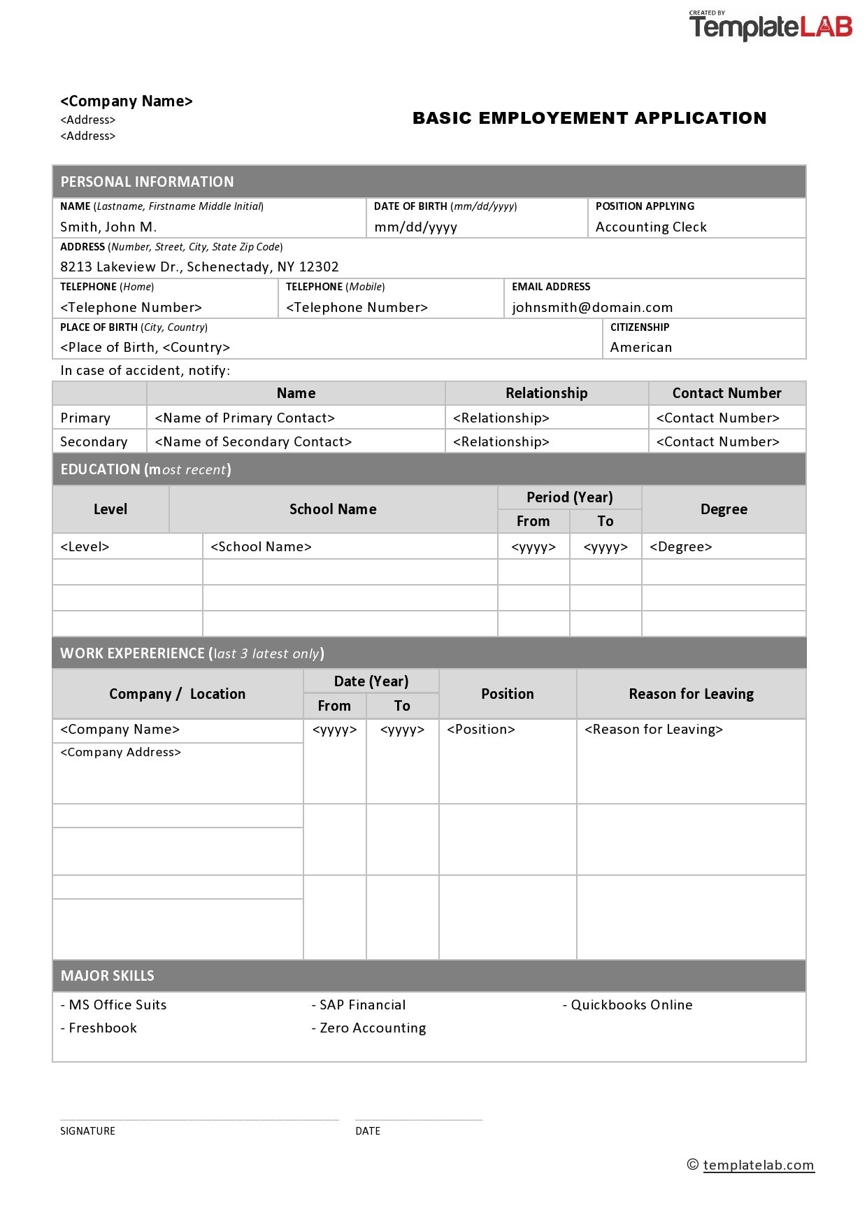 free printable application for employment template
