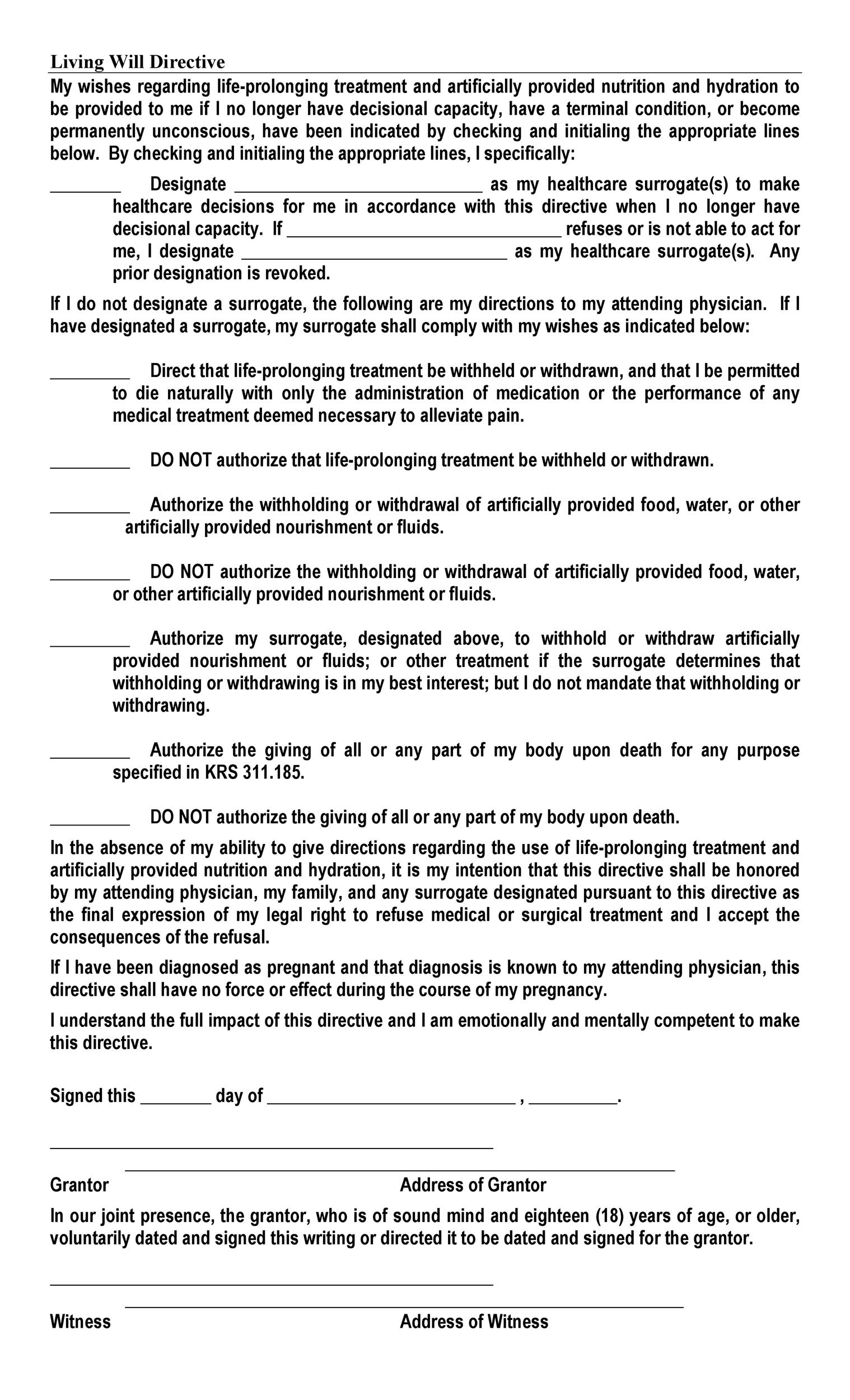 free printable living will form