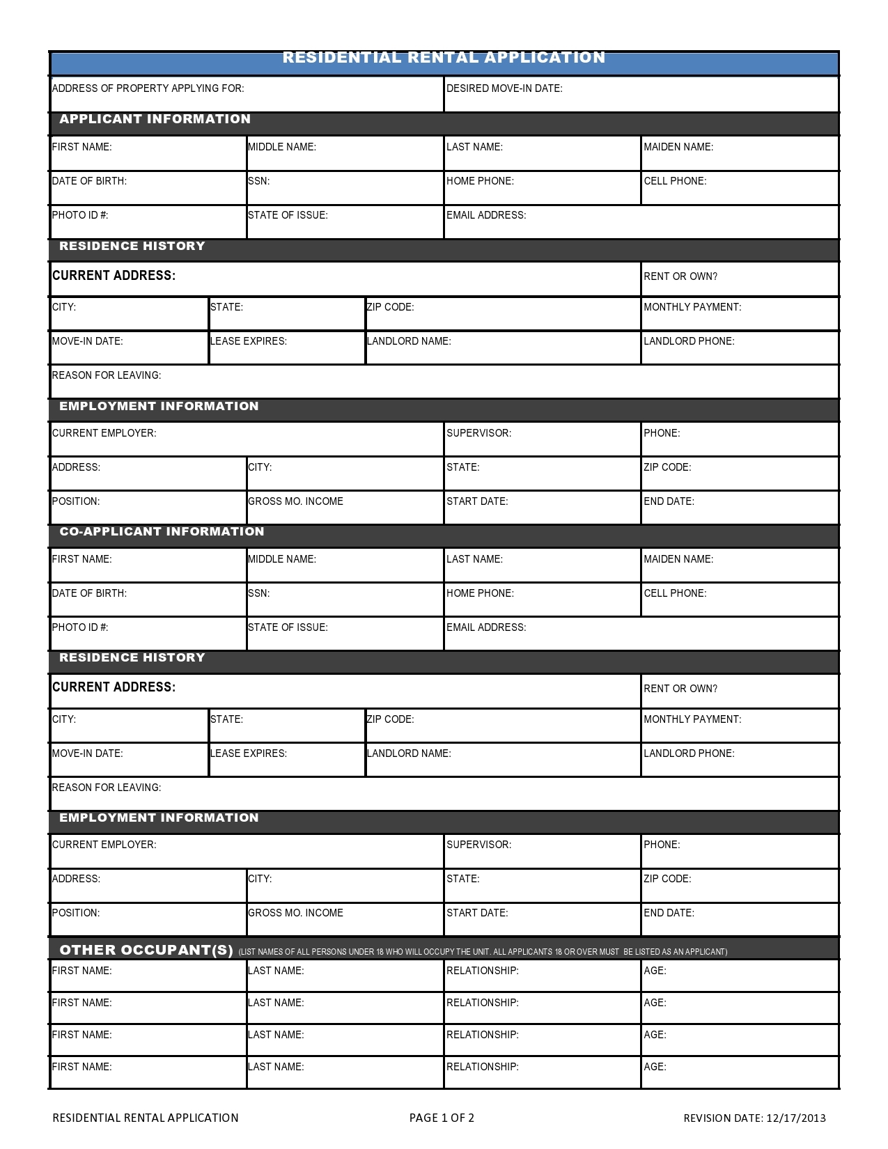 50 Free Rental Application Templates U0026 Forms Word PDF 