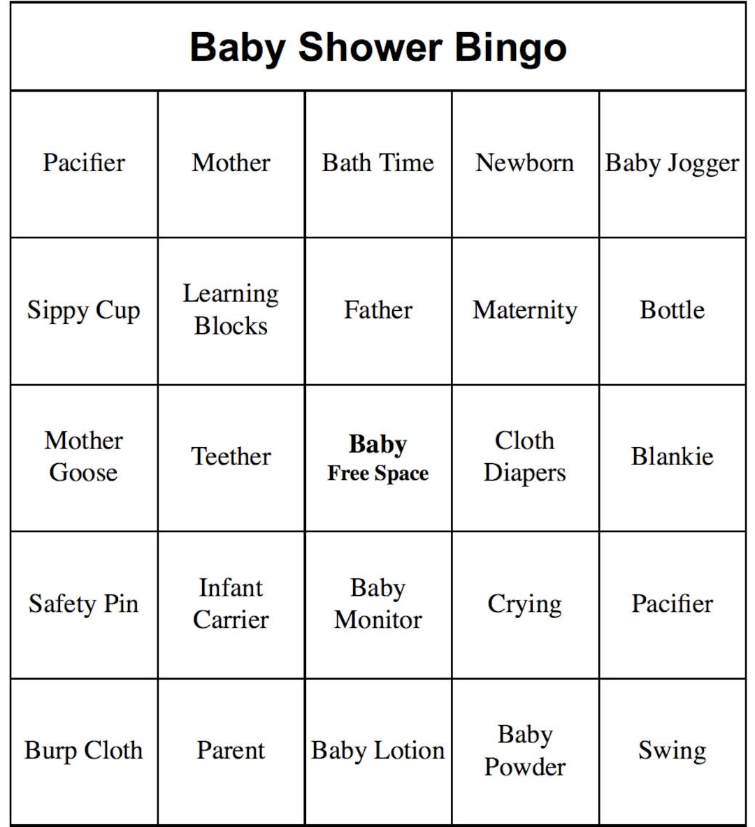 50 Individual Printable Baby Shower Bingo Cards Etsy Australia
