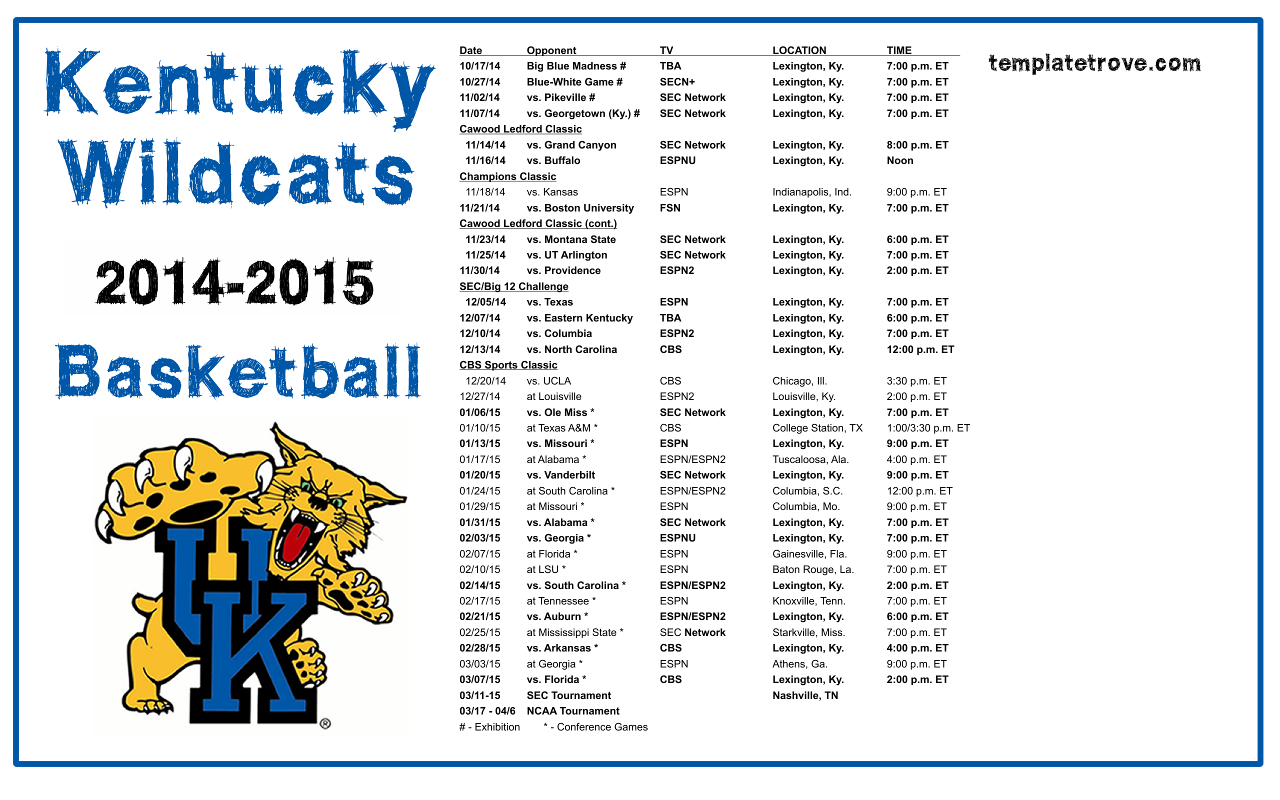 printable uk basketball schedule