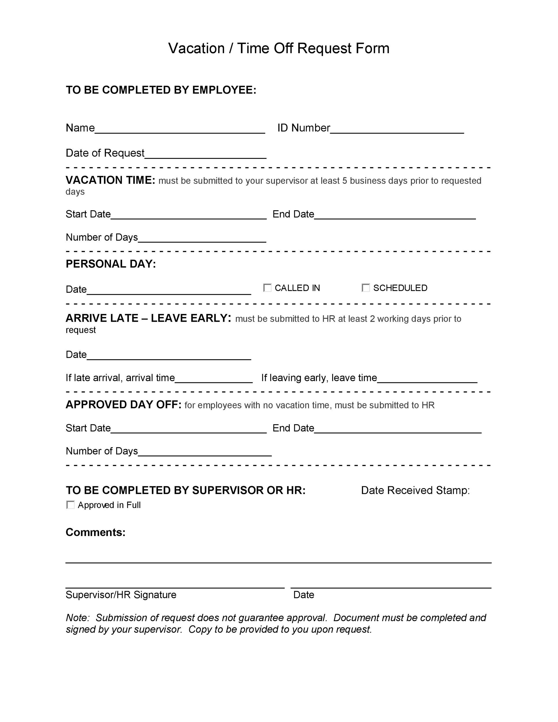 50 Professional Employee Vacation Request Forms Word TemplateLab