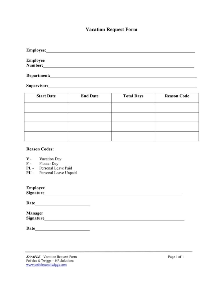 50 Professional Employee Vacation Request Forms Word TemplateLab