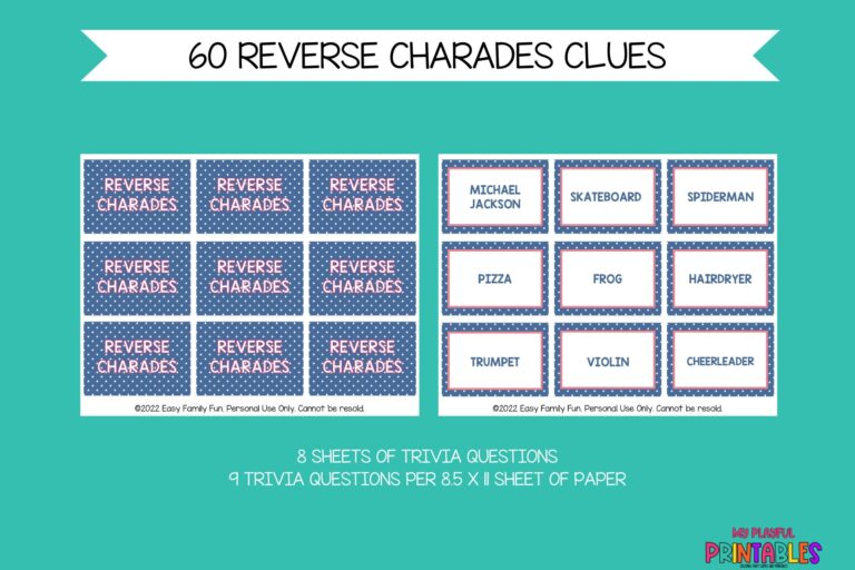 50 Reverse Charades Charades Games Charades For Family Family Fun Charades For Kids Games For Kids Funny Group Game Family Game Etsy